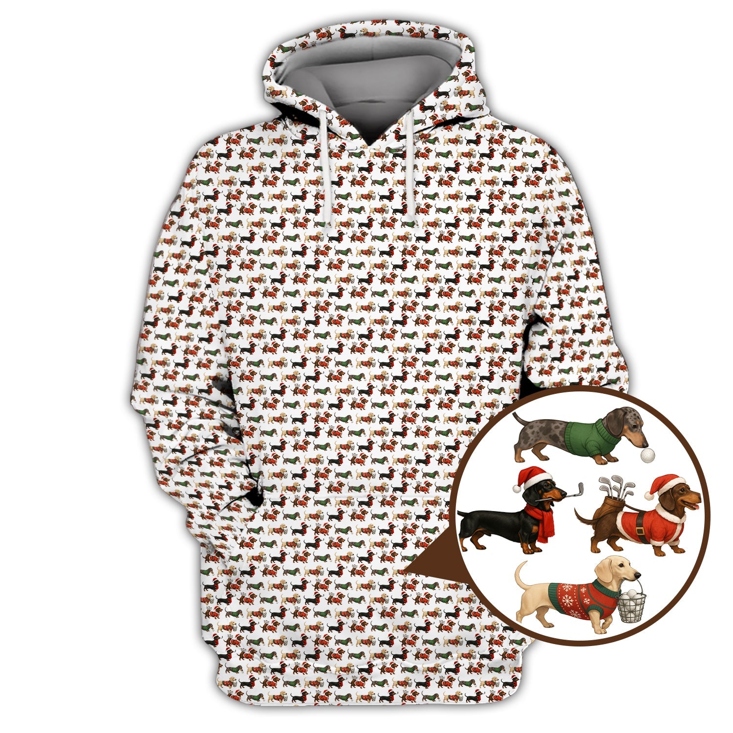 Dachshund Christmas Shirt For Golfer, Dog Pattern Golf Shirt, Funny Golf Shirt For Men