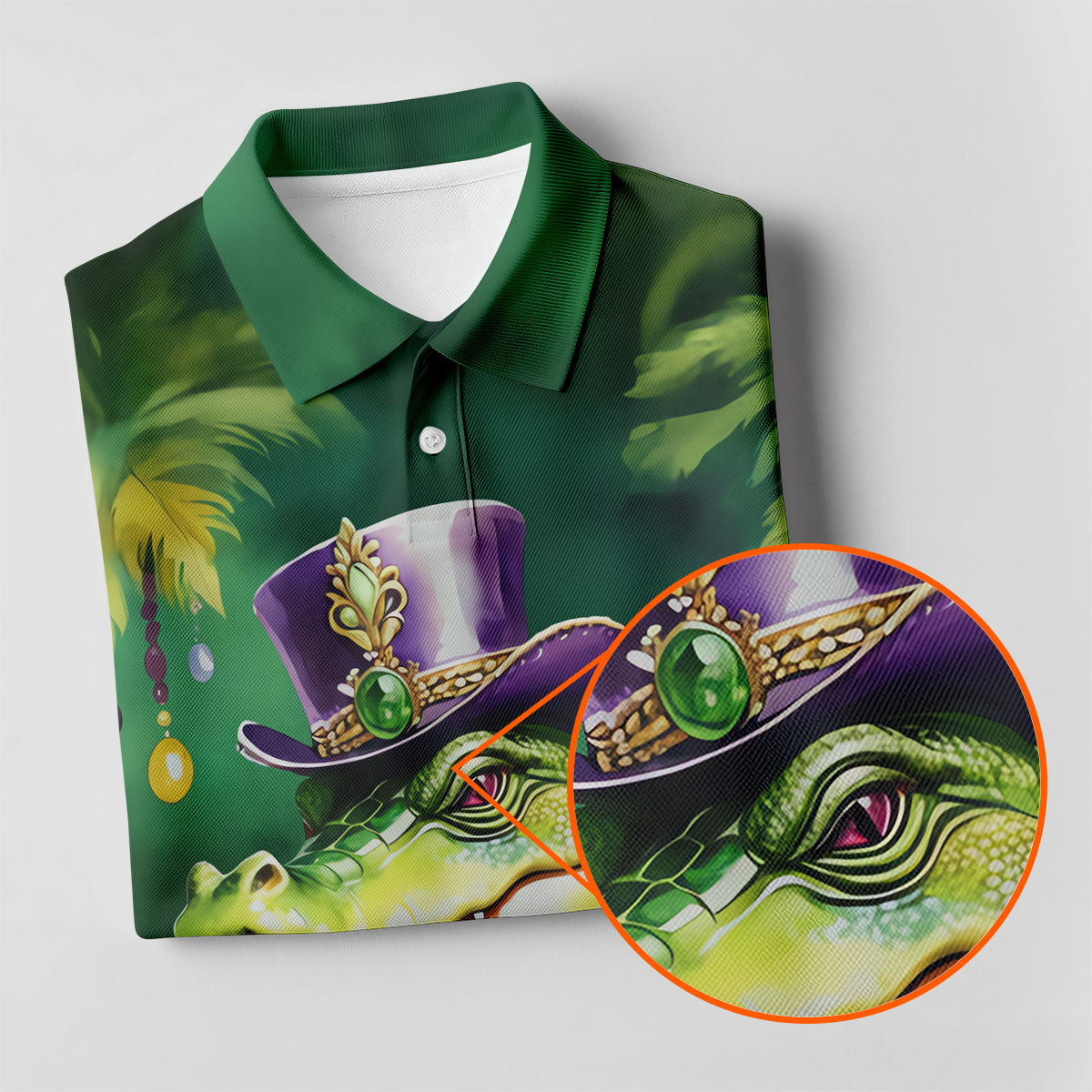 Mardi Gras Alligator Green Golf Shirt, Fun Women's Golf Shirts, Women's Golf Tops, Ladies Golf Polos