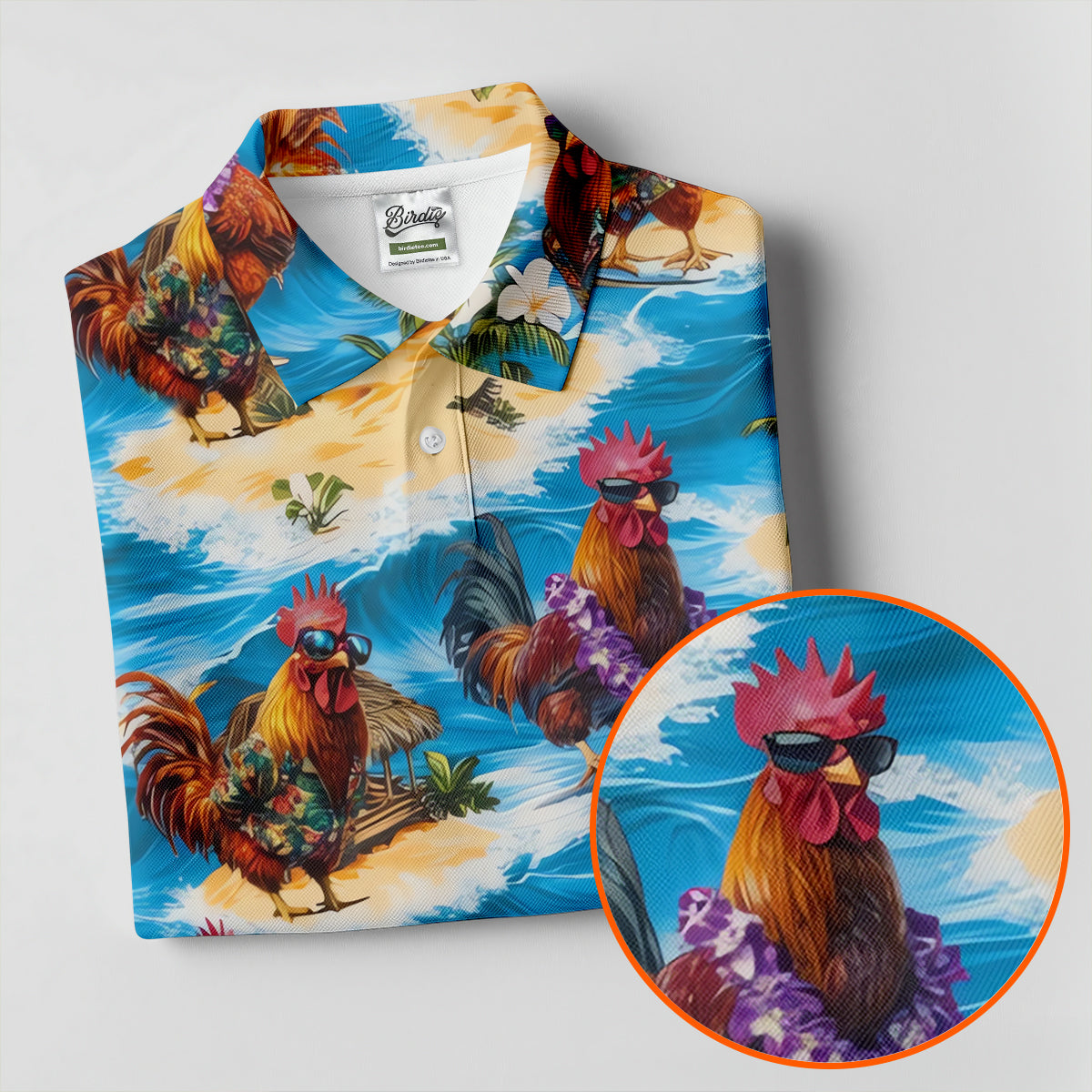 Cool Rooster Beach Vacation Hawaiian Golf Shirt, Golf Polo For Women, Printed Golf Shirt