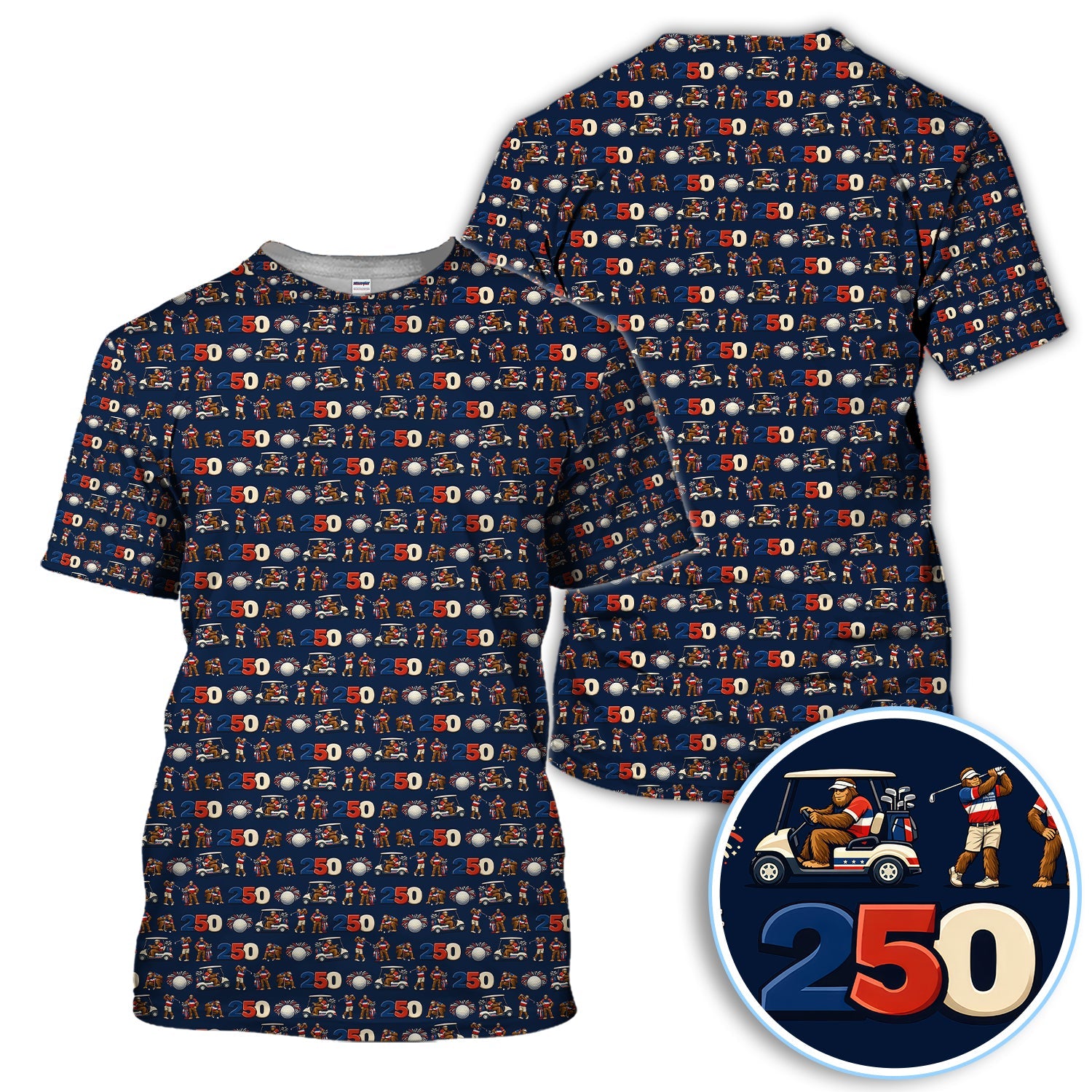 Funny Bigfoot Pattern Golf Shirt, 250th Anniversary Golf Polos, Golf Gift For Golfer