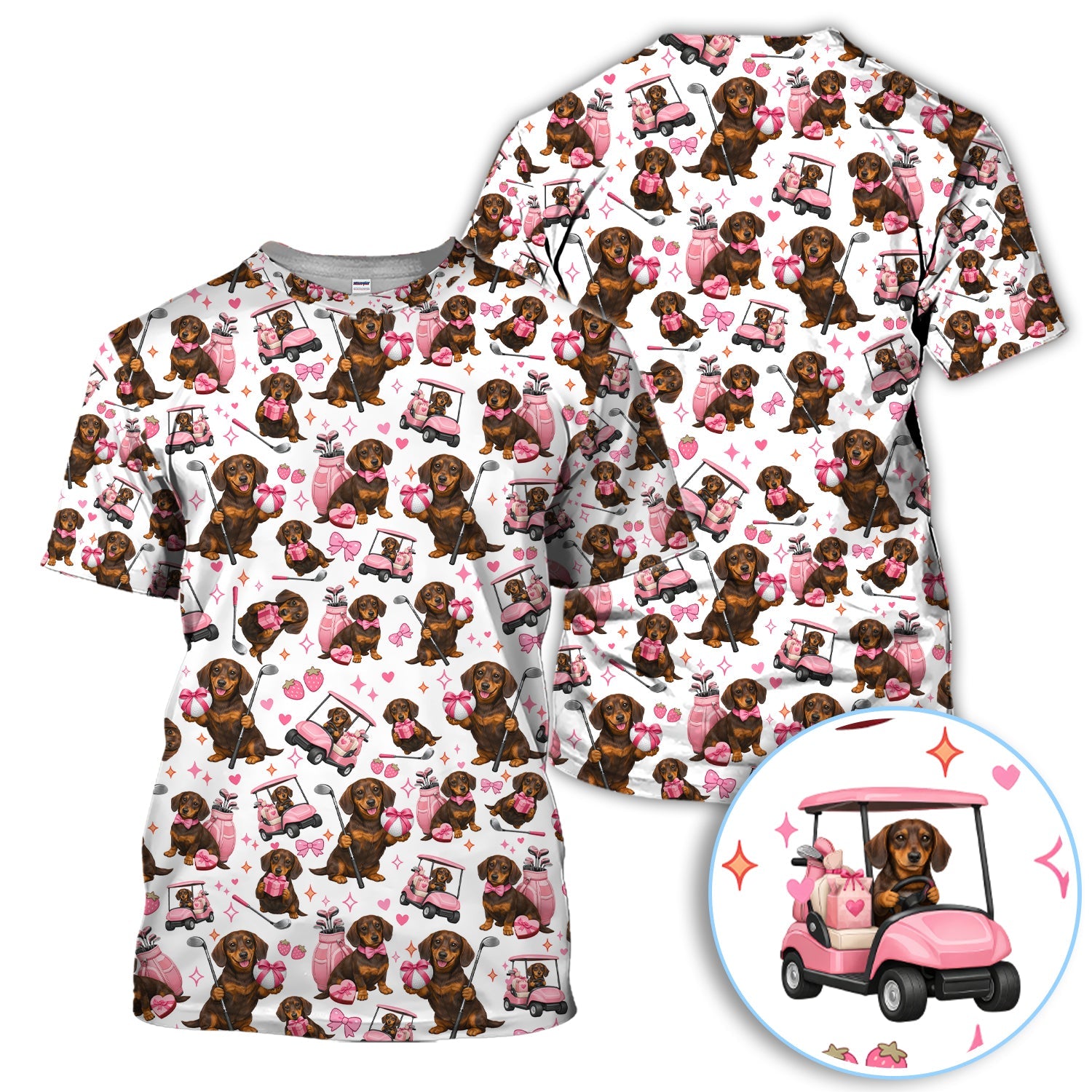 Dachshund Valentine Pattern Golf Shirt, Wiener Dog Golf Polos For Men, Golf Gift For Golfer