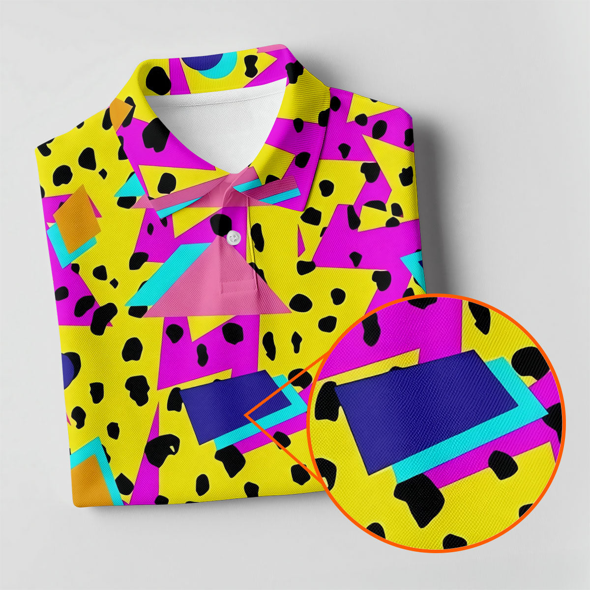 Retro Neon Geometric Shapes Yellow Golf Shirt, Golf Shirts For Men, Mens Golf Apparel, Polo Shirts For Men