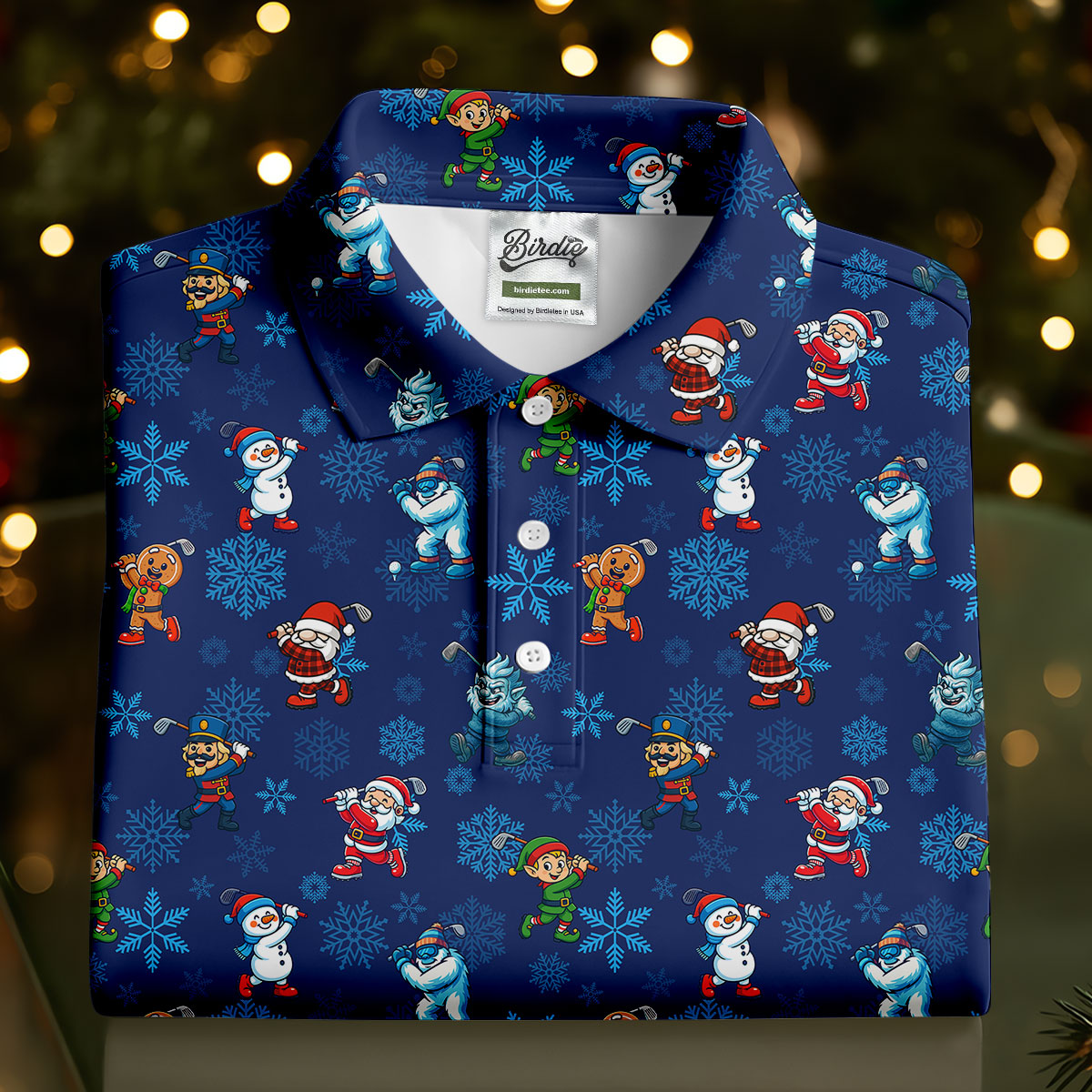 Funny Christmas Characters Golf Pose Navy Golf Shirt, Christmas Golf Shirt, Ladies Golf Shirts, Women's Polo Shirt