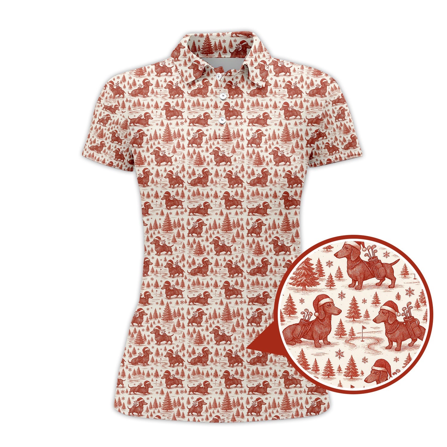 Christmas Golf Shirt, Dachshund Golf Shirt For Men, Pattern Golf Shirt, Toile De Jouy Shirt For Golfer