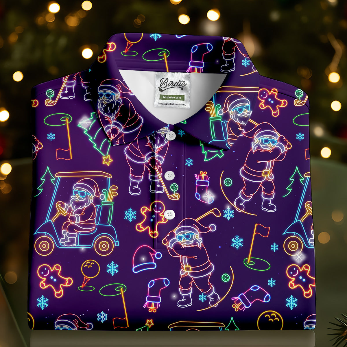 Christmas Neon Santa Golf Pose Women's Funny Golf Tops, Christmas Golf Shirt, Polo ShirtFor Women