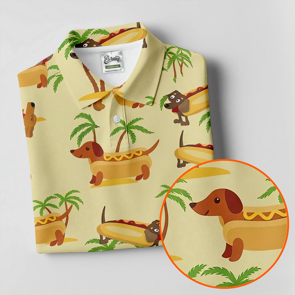 Funny Hot Dog Dachshund Tropical Hawaiian Golf Shirt, Mens Golf Polo, Printed Golf Shirts