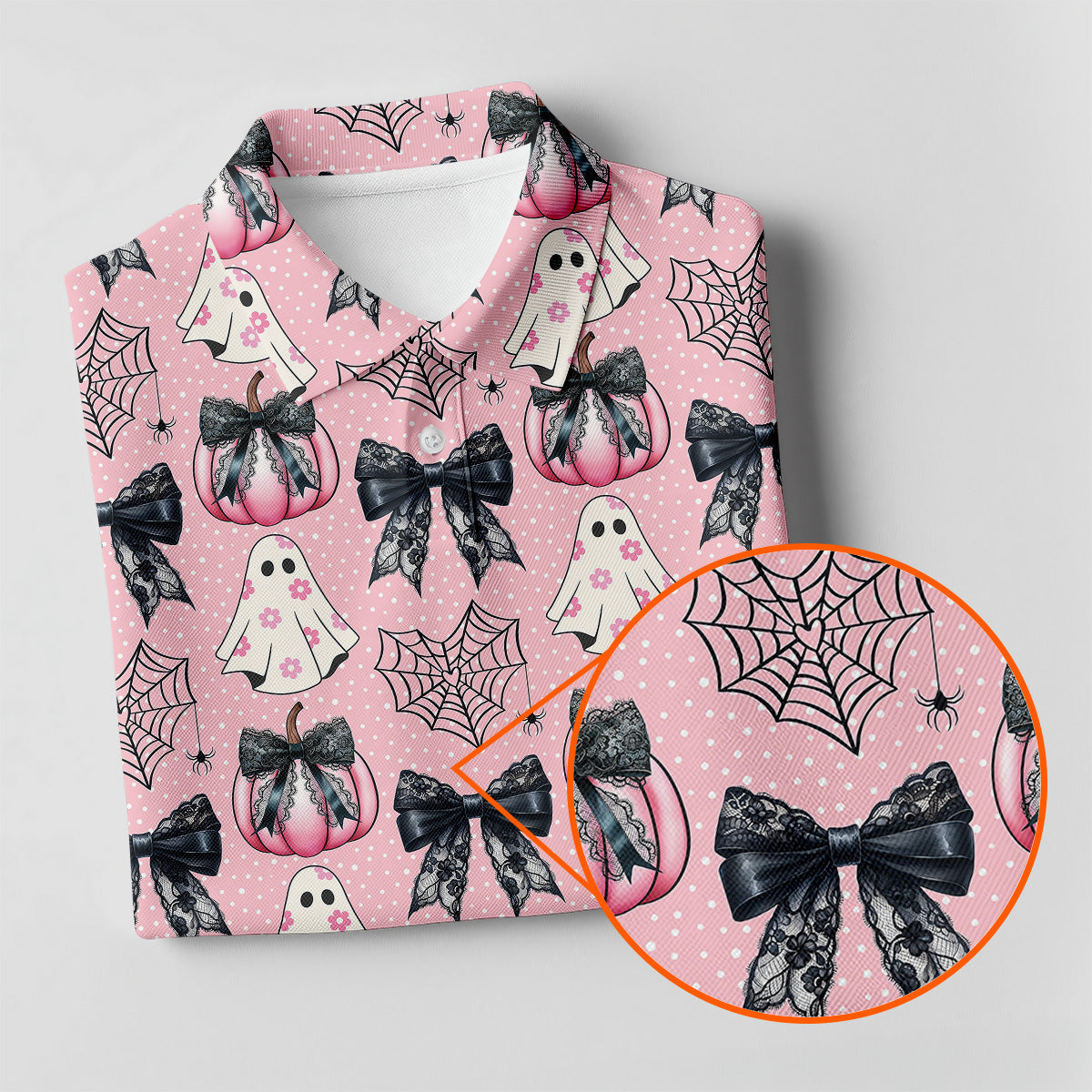 Coquette Pumpkin Boo Pink And Black Cute Golf Outfit, Fun Women's Golf Shirts, Ladies Golf Polos