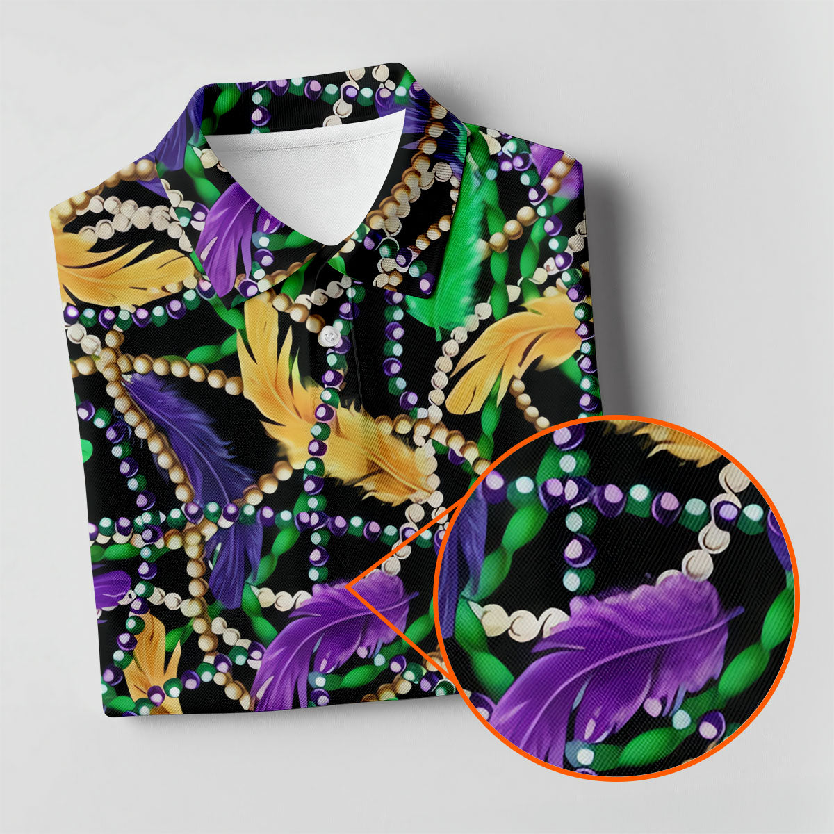 Purple Green Gold Feather Beads Mardi Gras Golf Shirt, Women's Golf Tops, Ladies Golf Polos