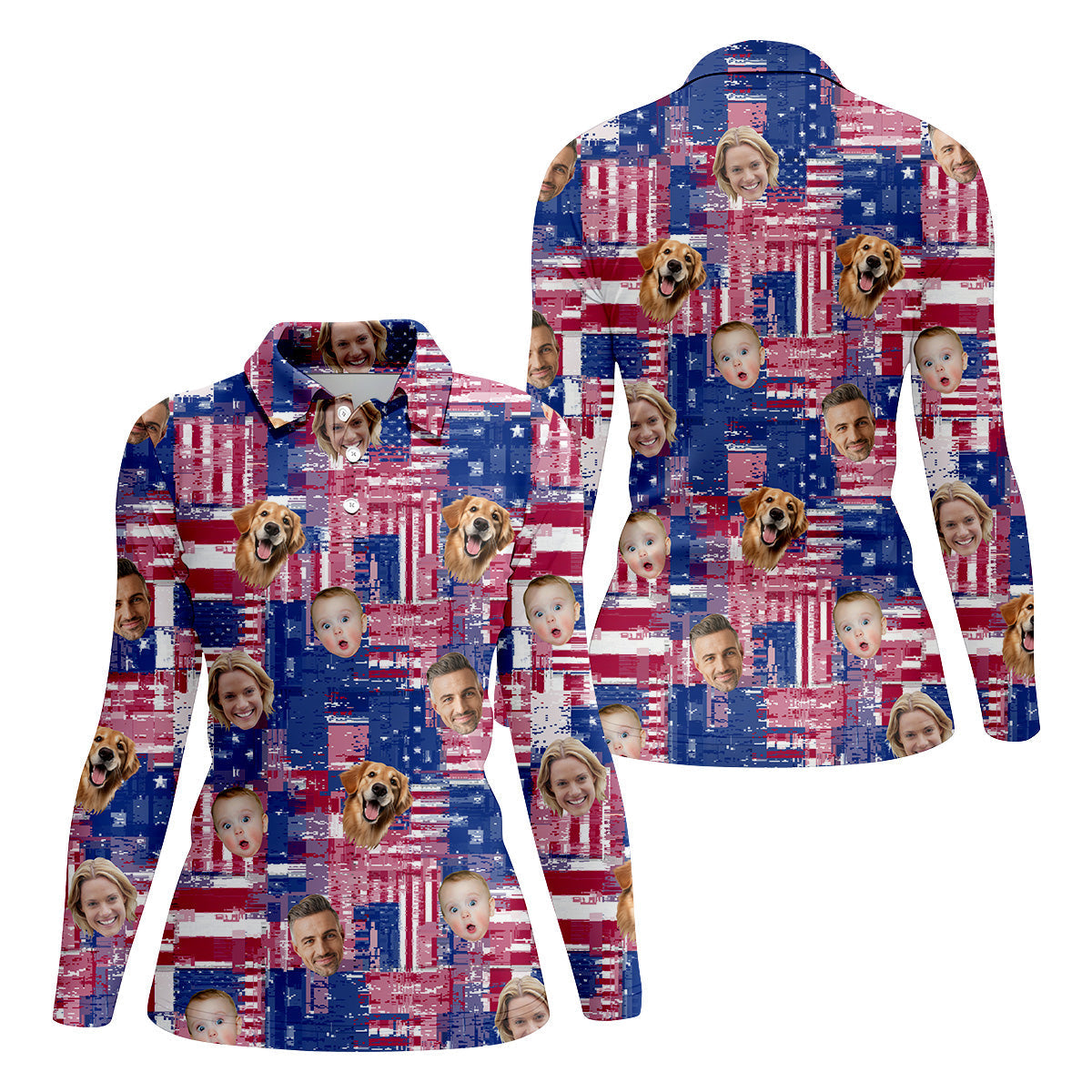 Golf Tops For Women, Family Portrait Golf Shirt, Patriotic Golf Polos, Custom Face Shirt, Personalized Dog Shirts, Long Sleeve Golf Shirts