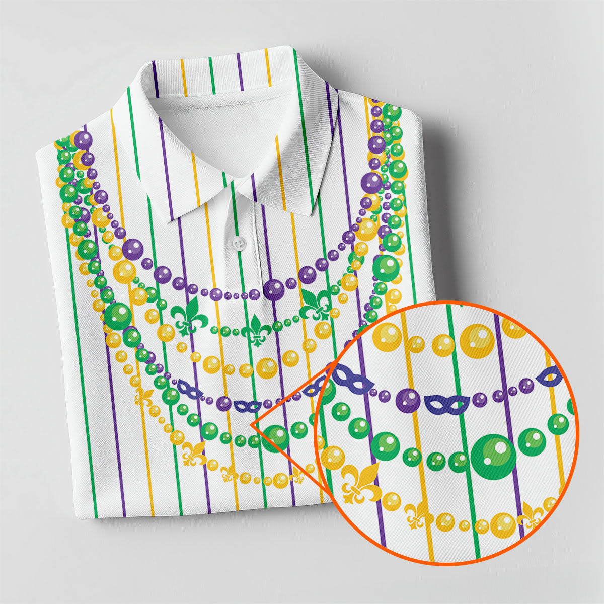 Mardi Gras Beads Necklaces Print White Golf Shirt, Women's Golf Shirts, Ladies Golf Polos, Golf Shirt For Women