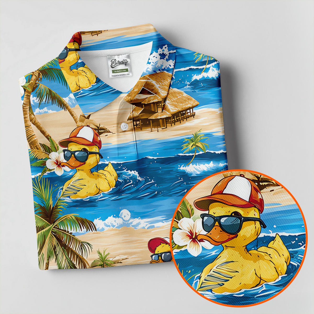 Funny Duck Hawaiian Golf Shirt, Summer Ocean Women's Golf Tops, Ladies Golf Shirts