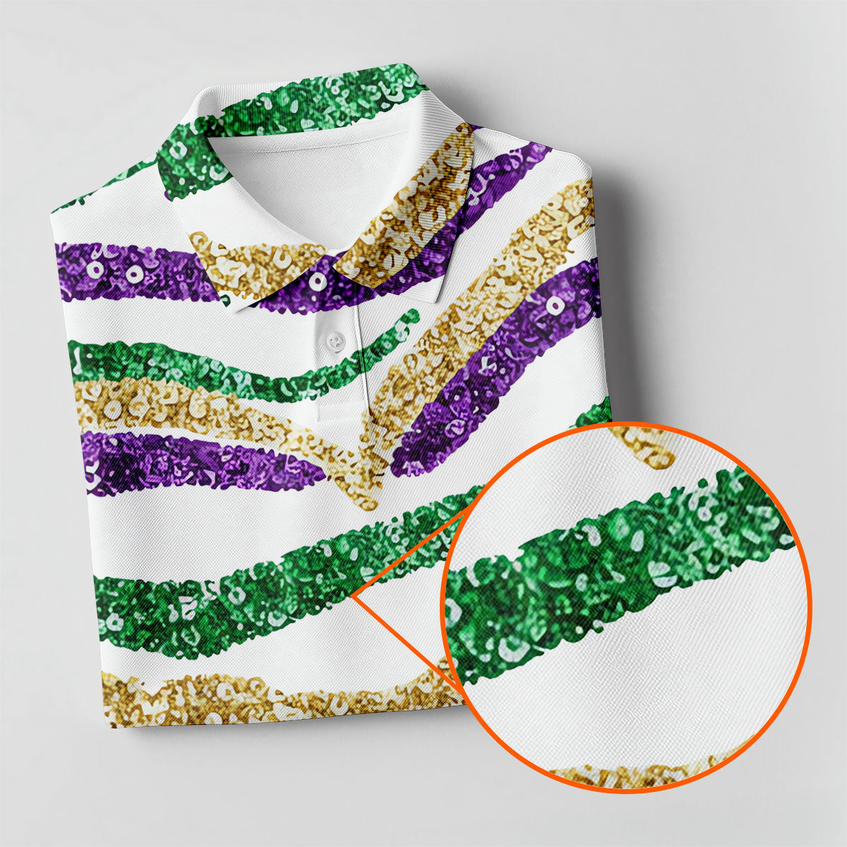 Purple Green Gold Sequin Pattern White Mardi Gras Golf Shirt, Women's Golf Tops, Ladies Golf Shirts