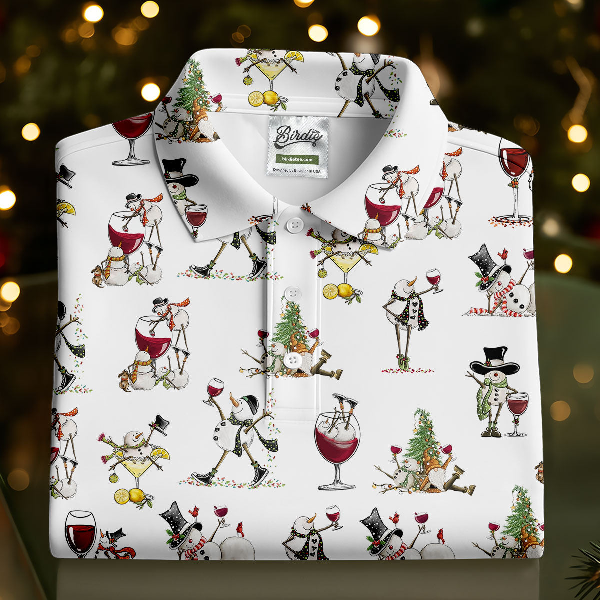 Funny Snowman Drinking Wine White Golf Shirt, Christmas Golf Shirt, Women's Golf Tops, Ladies Golf Shirts
