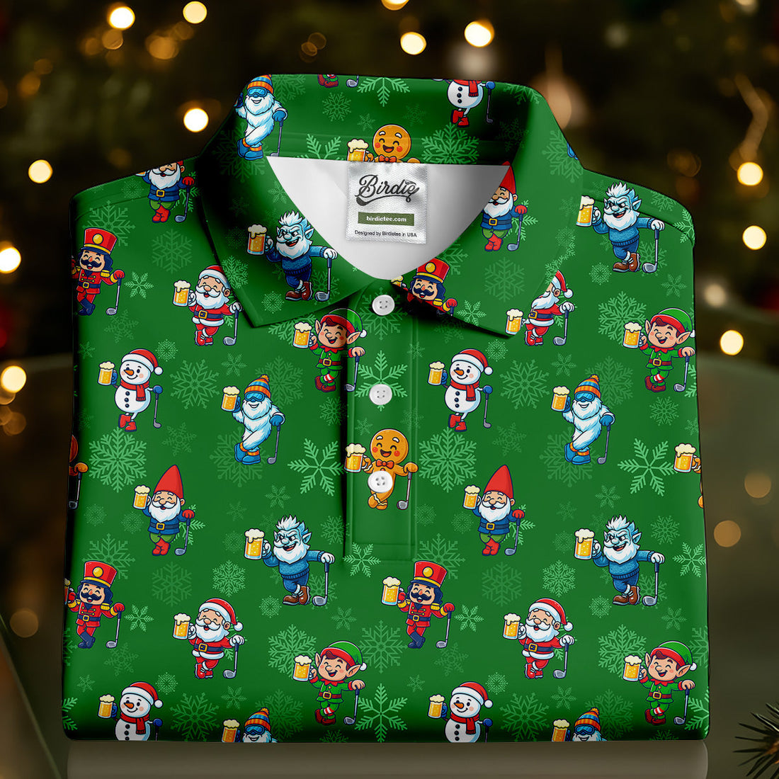 Christmas Characters Golf And Beer Green Women's Funny Golf Shirts, Christmas Golf Shirt, Polo ShirtFor Women