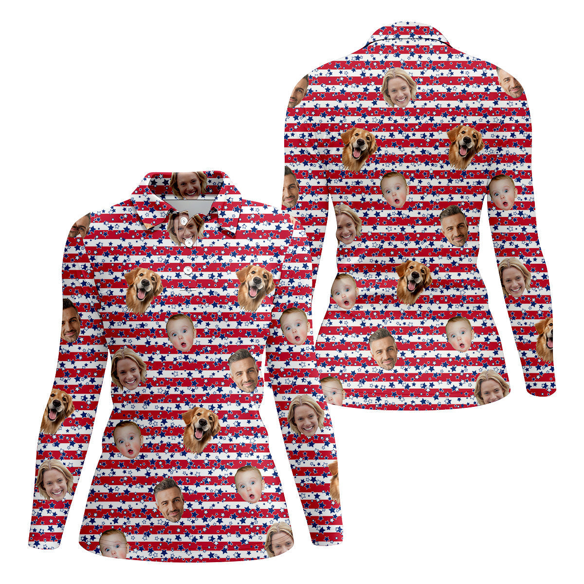 Custom Face Shirt, Personalized Dog Shirts, Golf Tops For Women, Family Portrait Golf Shirt, Patriotic Golf Polos, Long Sleeve Golf Shirts