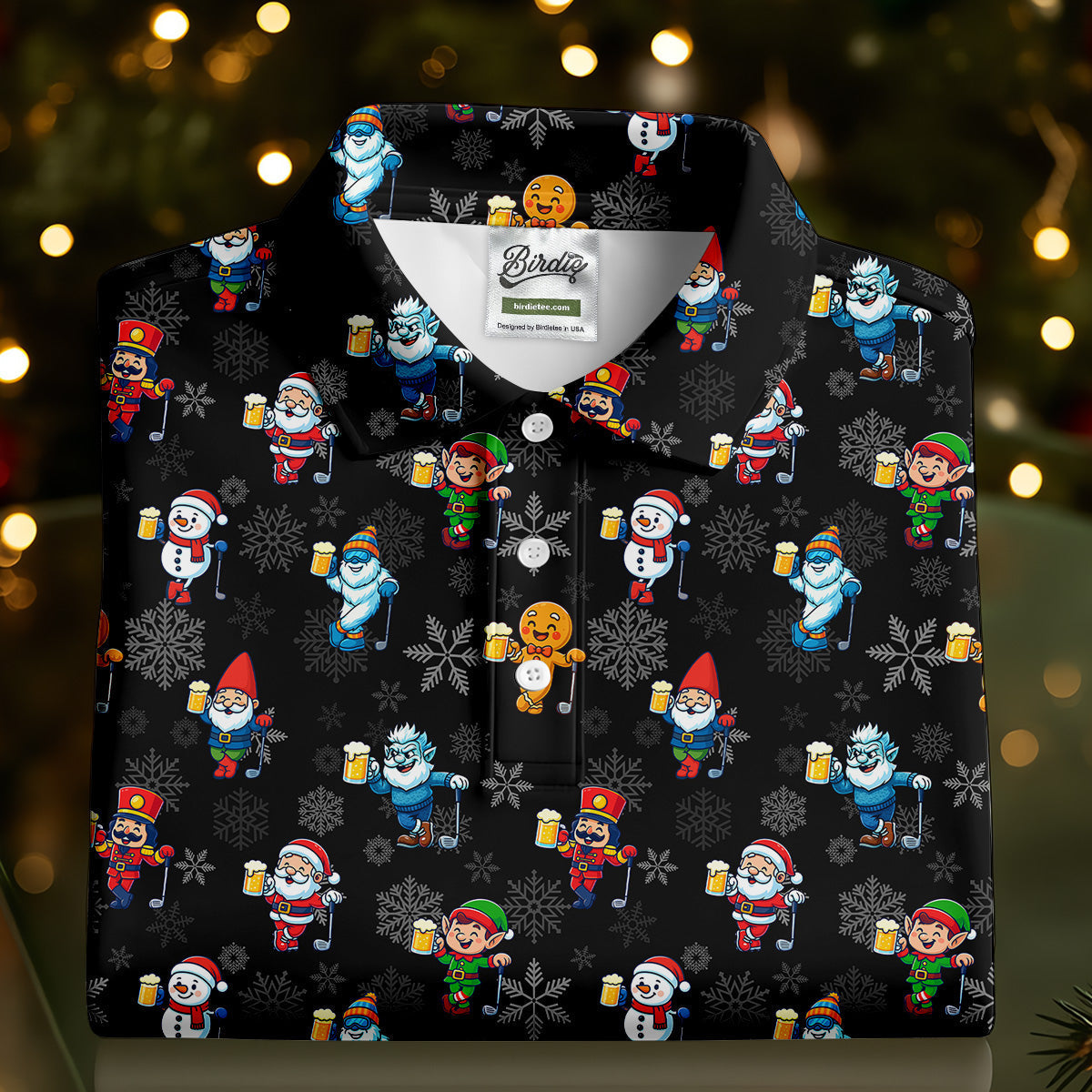 Classic Christmas Characters Black Golf Shirt, Christmas Golf Shirt, Women's Golf Tops, Ladies Golf Shirts