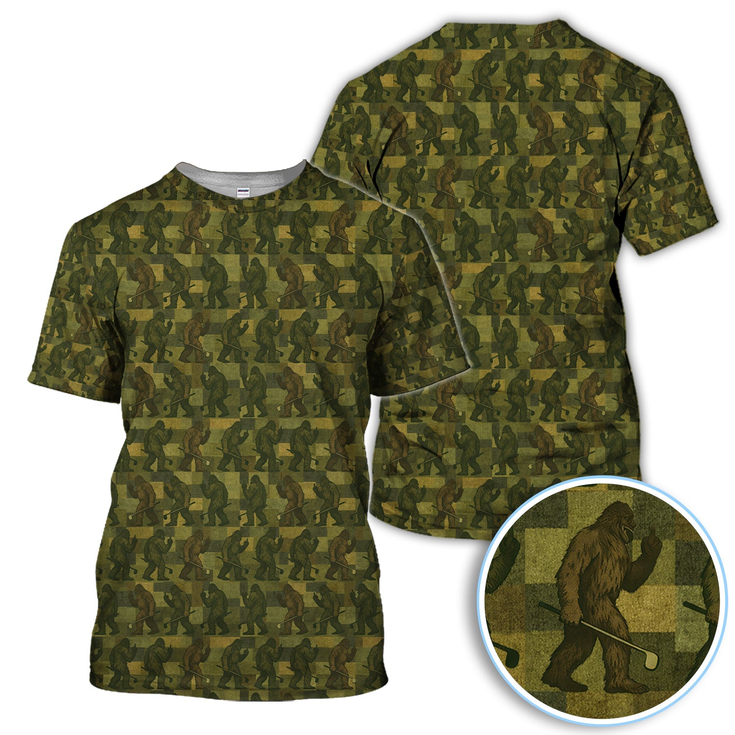Bigfoot Caro Pattern Golf Polos, Sasquatch Camo Golf Shirt For Golfer, Golf Gift For Men