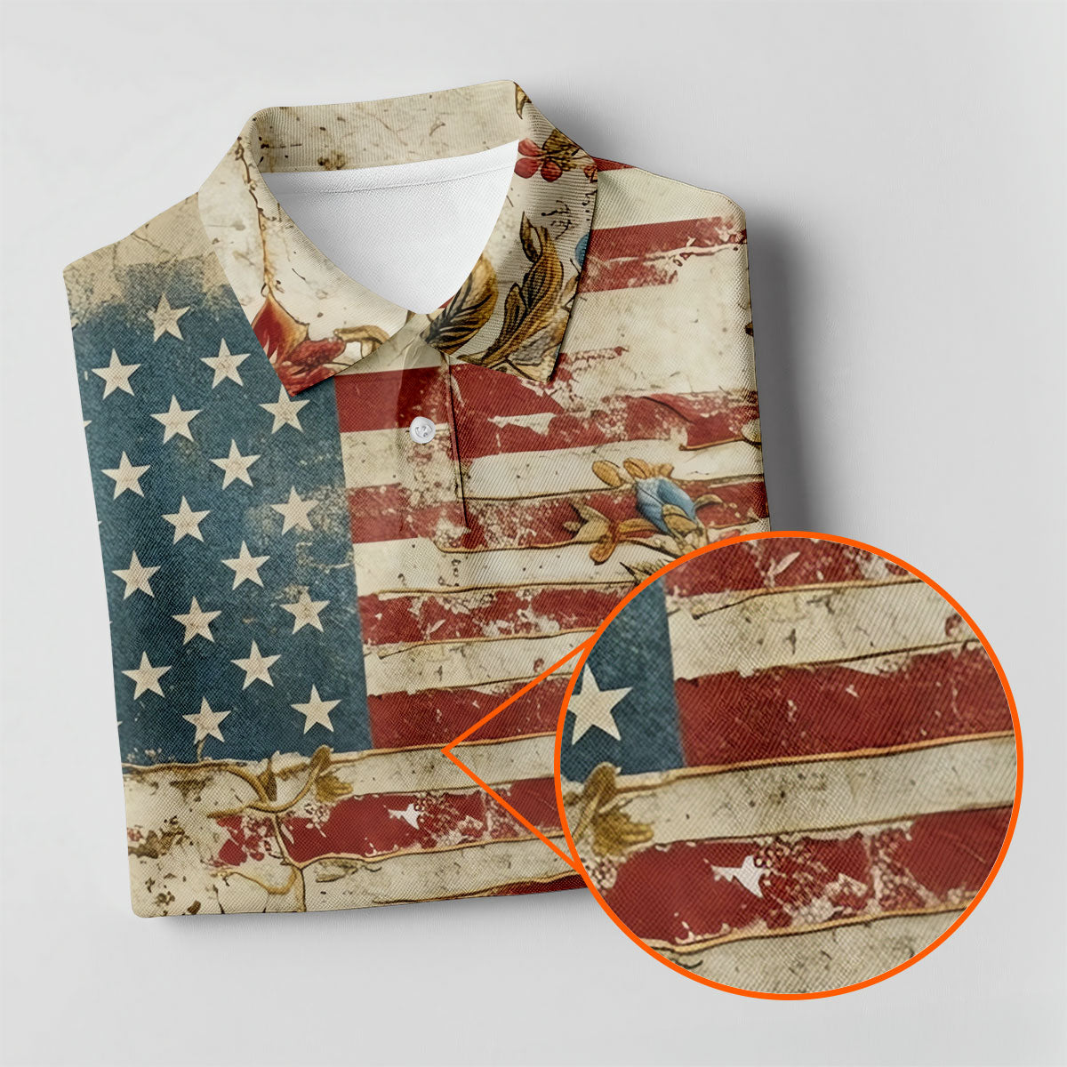 Floral American Flag Vintage Golf Shirt, 250 Years Patriotic 4th Of July Golf Shirts For Men