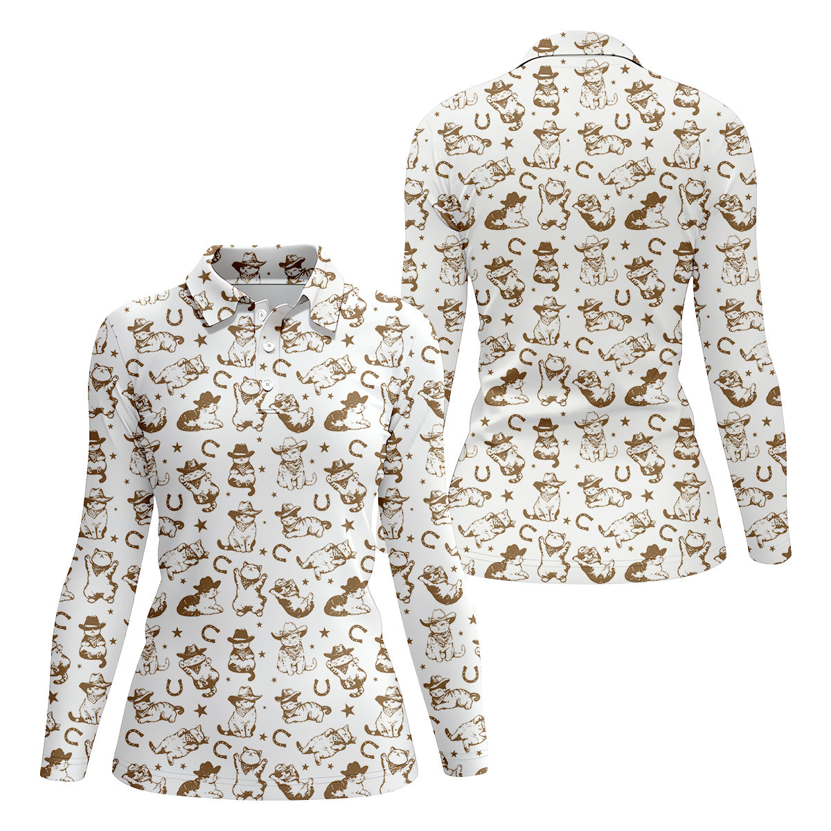 Western Cat Pattern Womens Golf Polo Shirt Ladies Golf Gift Ideas, Ladies Golf Tops, Matching Golf Shirts