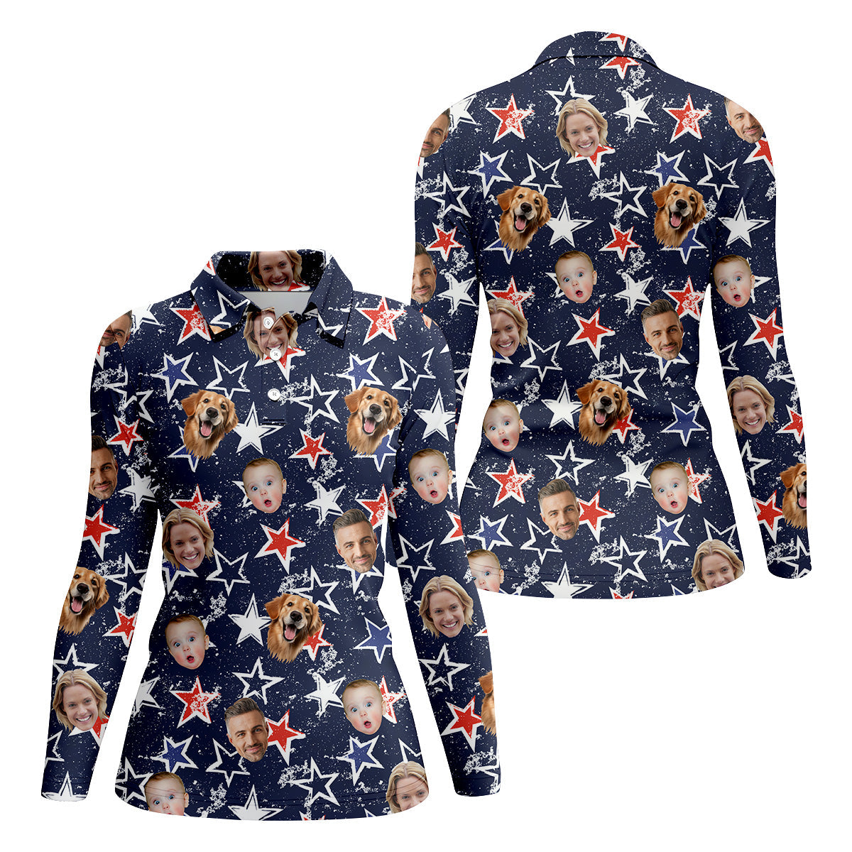 Golf Tops For Women, Family Portrait Golf Shirt, Custom Face Shirt, Personalized Dog Shirts, Patriotic Golf Polos, Long Sleeve Golf Shirts
