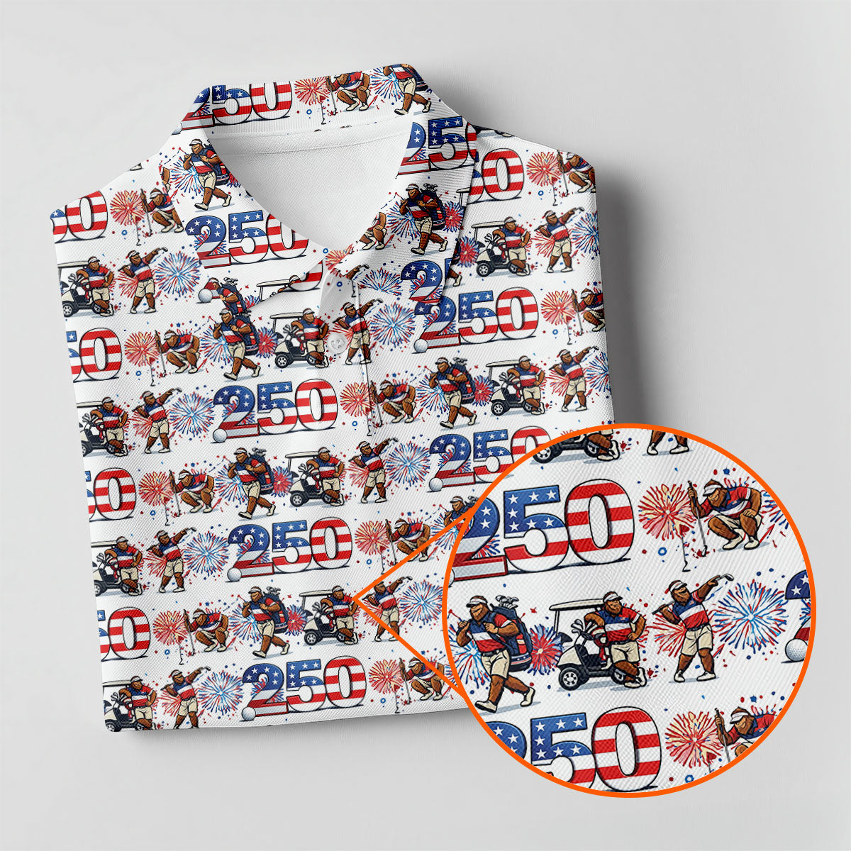 Funny Bigfoot Golf Pose Patriotic 4th Of July White Golf Shirt, 250 Years Golf Shirt For Women