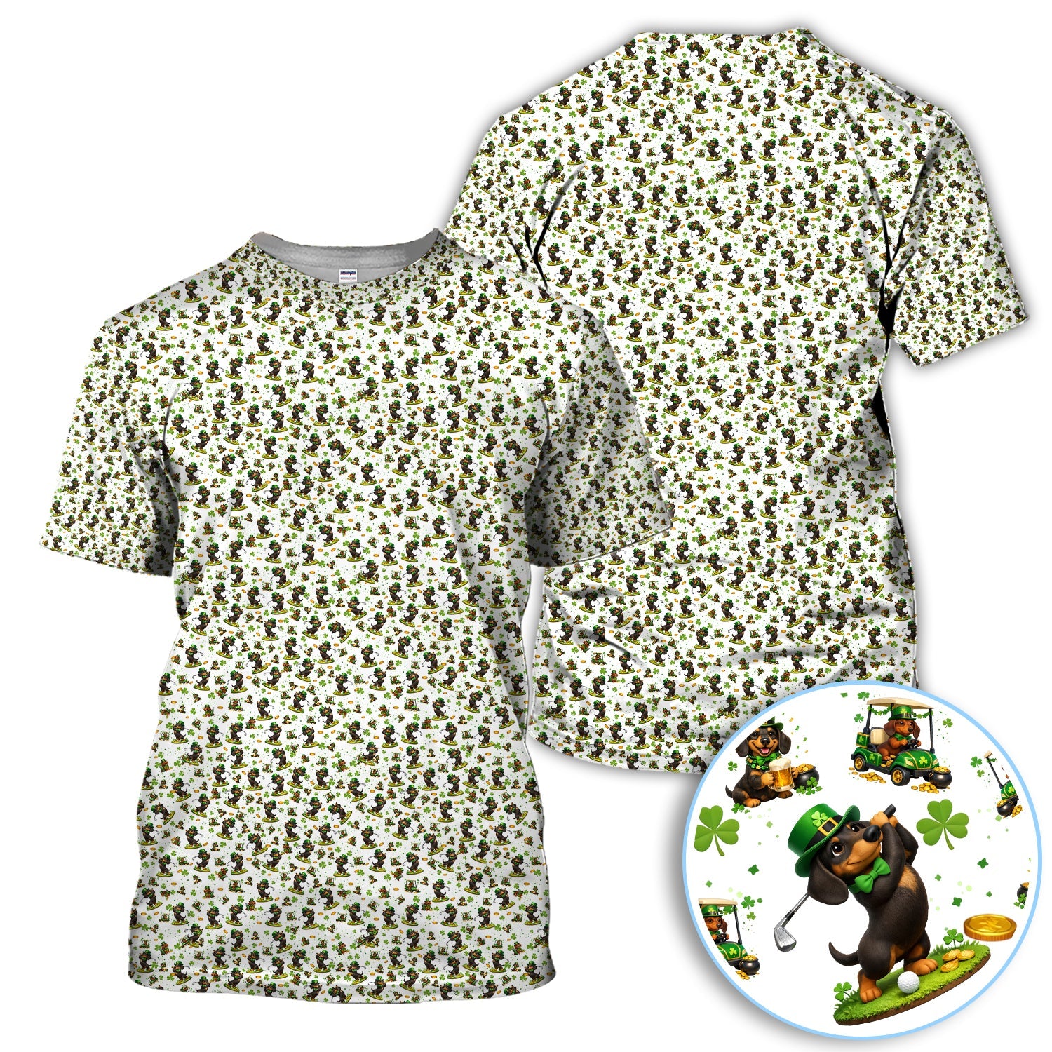 Dachshund Leprechaun Pattern Golf Shirt, Funny St.Patrick’s Day Golf Polos, Crazy Golf Gift For Golfer