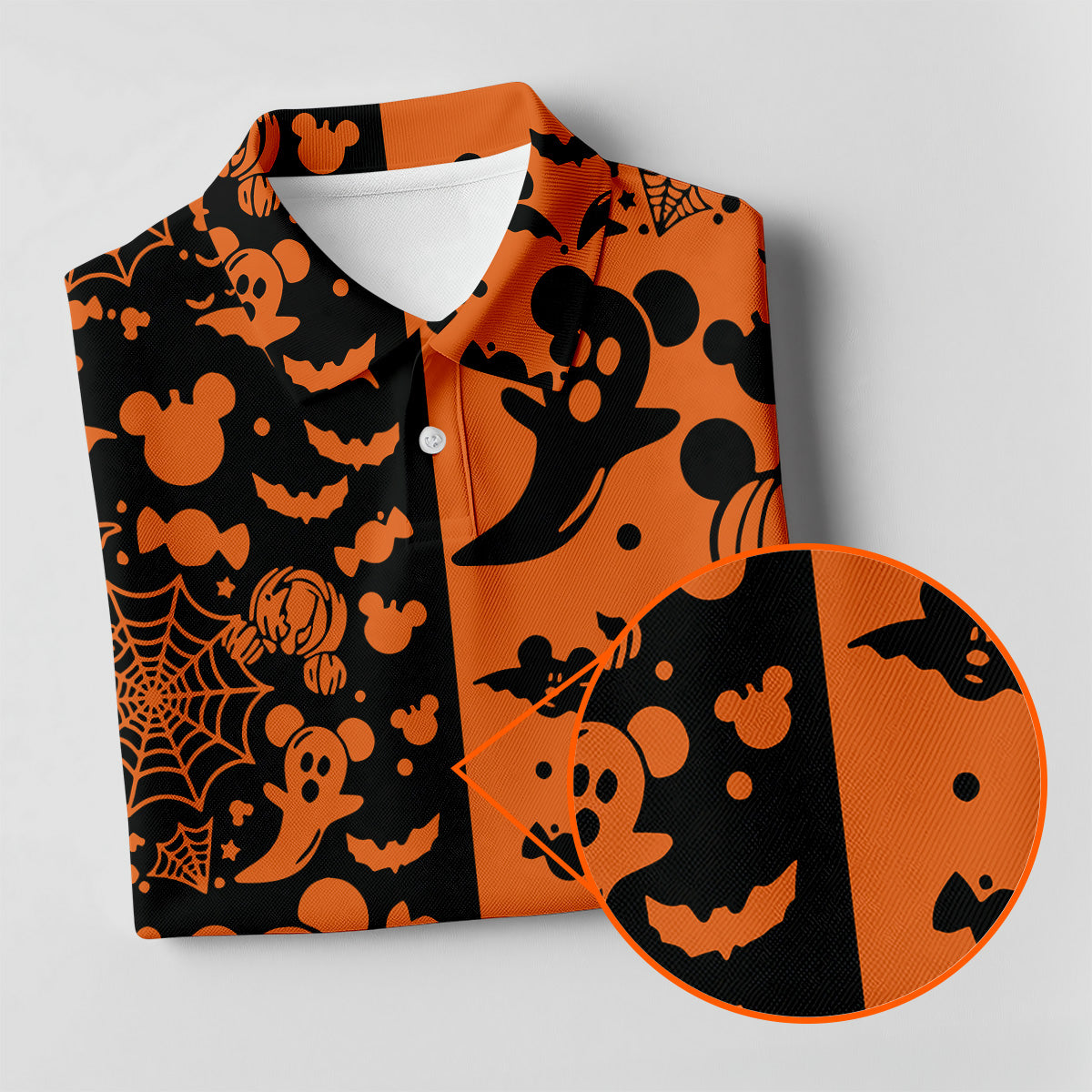 Cute Animated Ghost Black And Orange Halloween Golf Shirt, Fun Women's Golf Shirts, Ladies Golf Polos