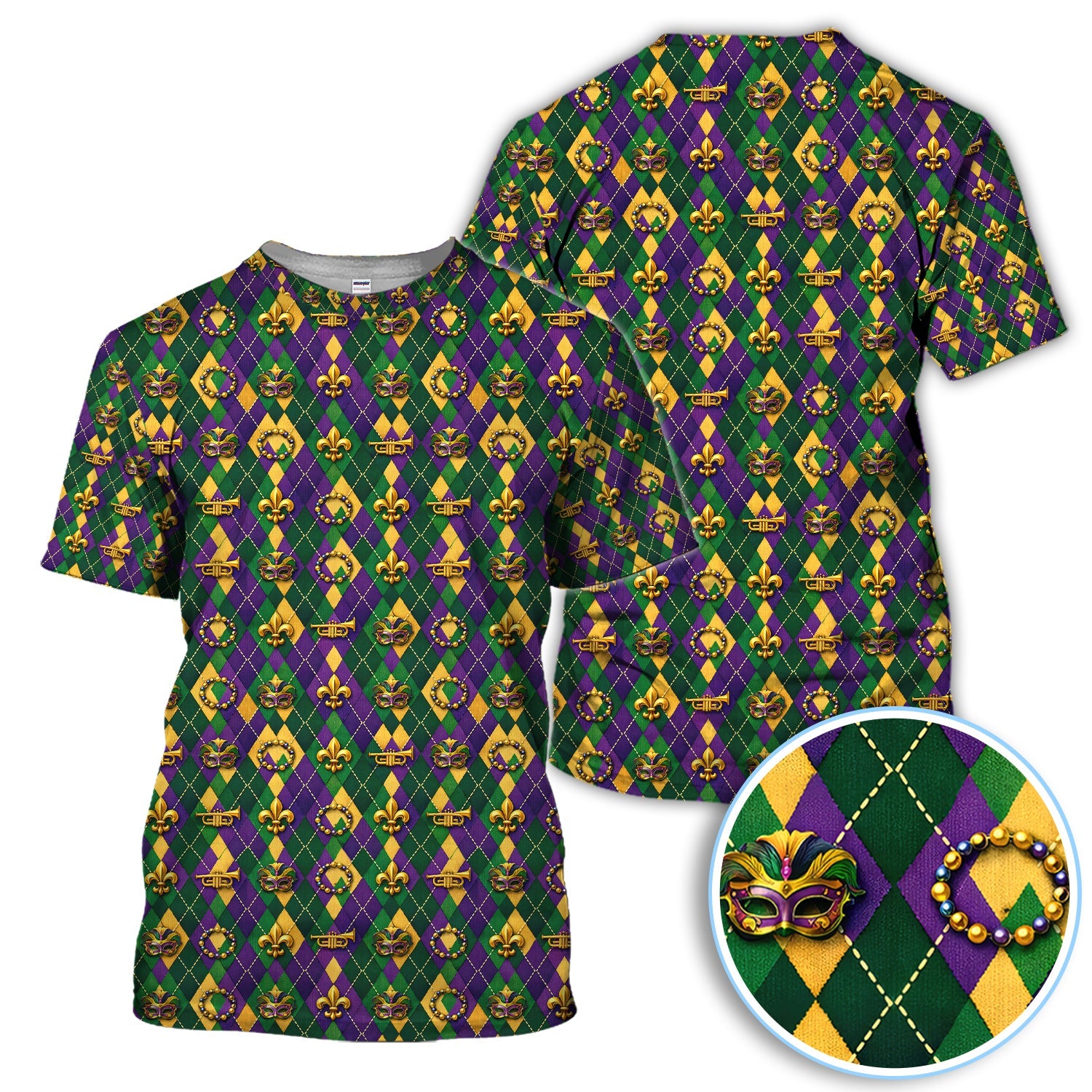 Mardi Gras Argyle Golf Polos, Carnival Pattern Golf Shirt For Golfer, Golf Gift For Men
