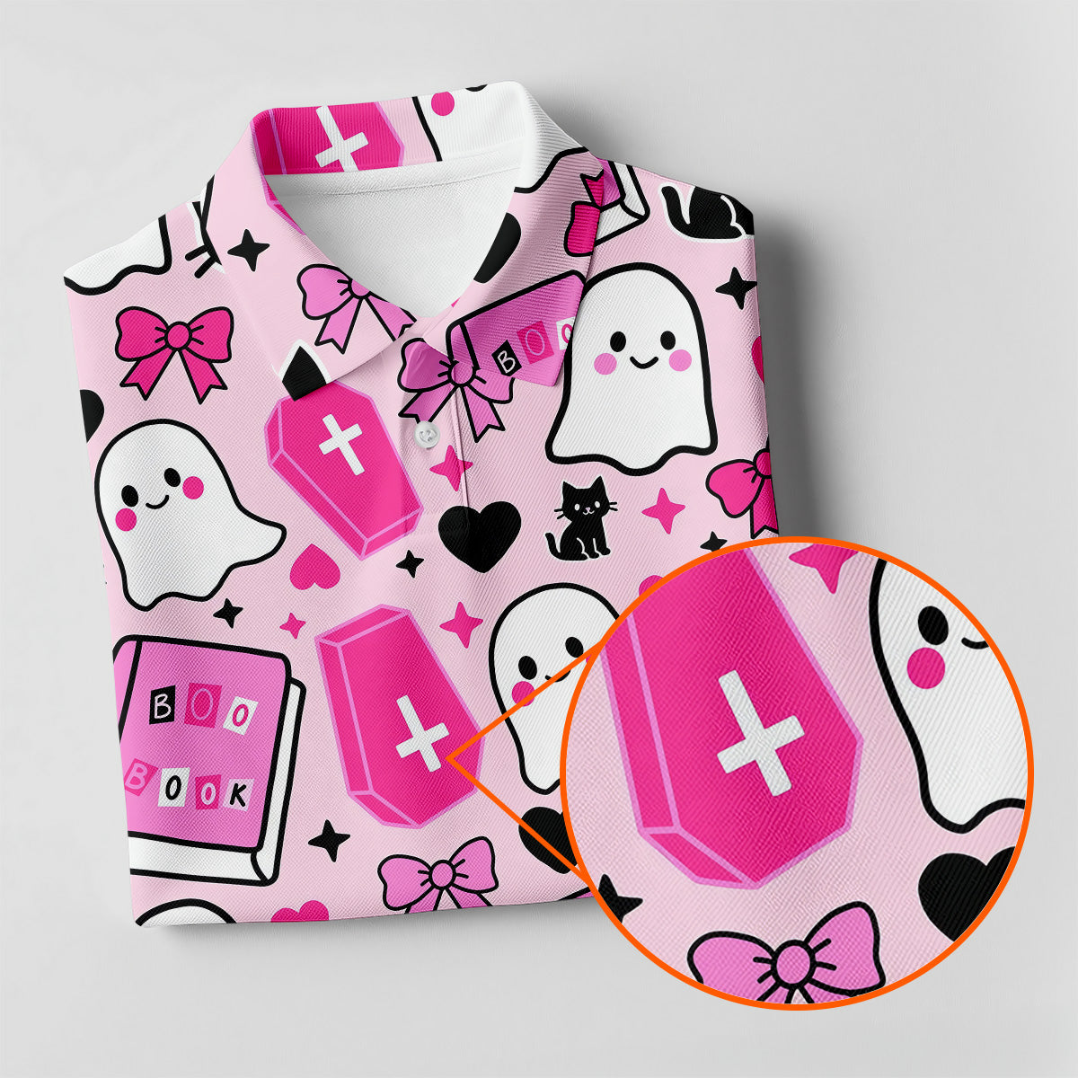 Halloween Boo And Cat Coquette Pink Women Golf Top, Cute Golf Outfit, Ladies Golf Shirts