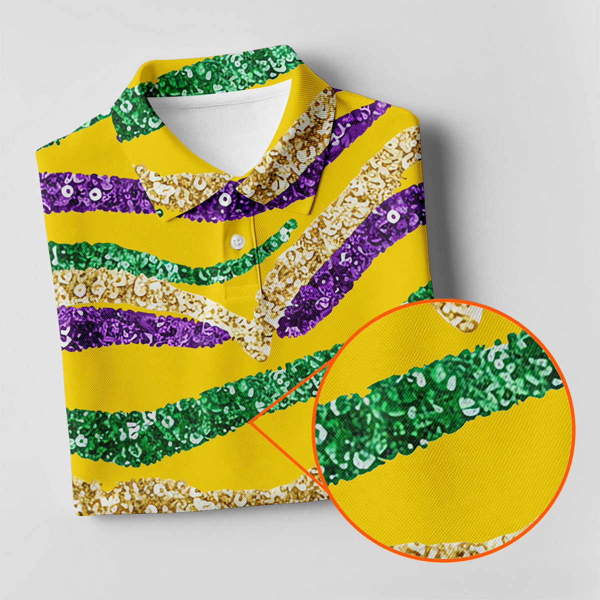 Purple Green Gold Sequin Pattern Yellow Golf Shirt, Mardi Gras Golf Shirt, Women's Golf Tops, Ladies Golf Shirts