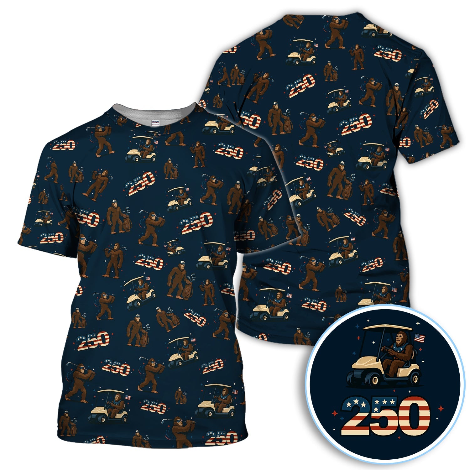 Crazy Bigfoot Golf Polos For Golfer, Patriotic 250th Anniversary Pattern Golf Shirt, Funny Golf Gift For Men
