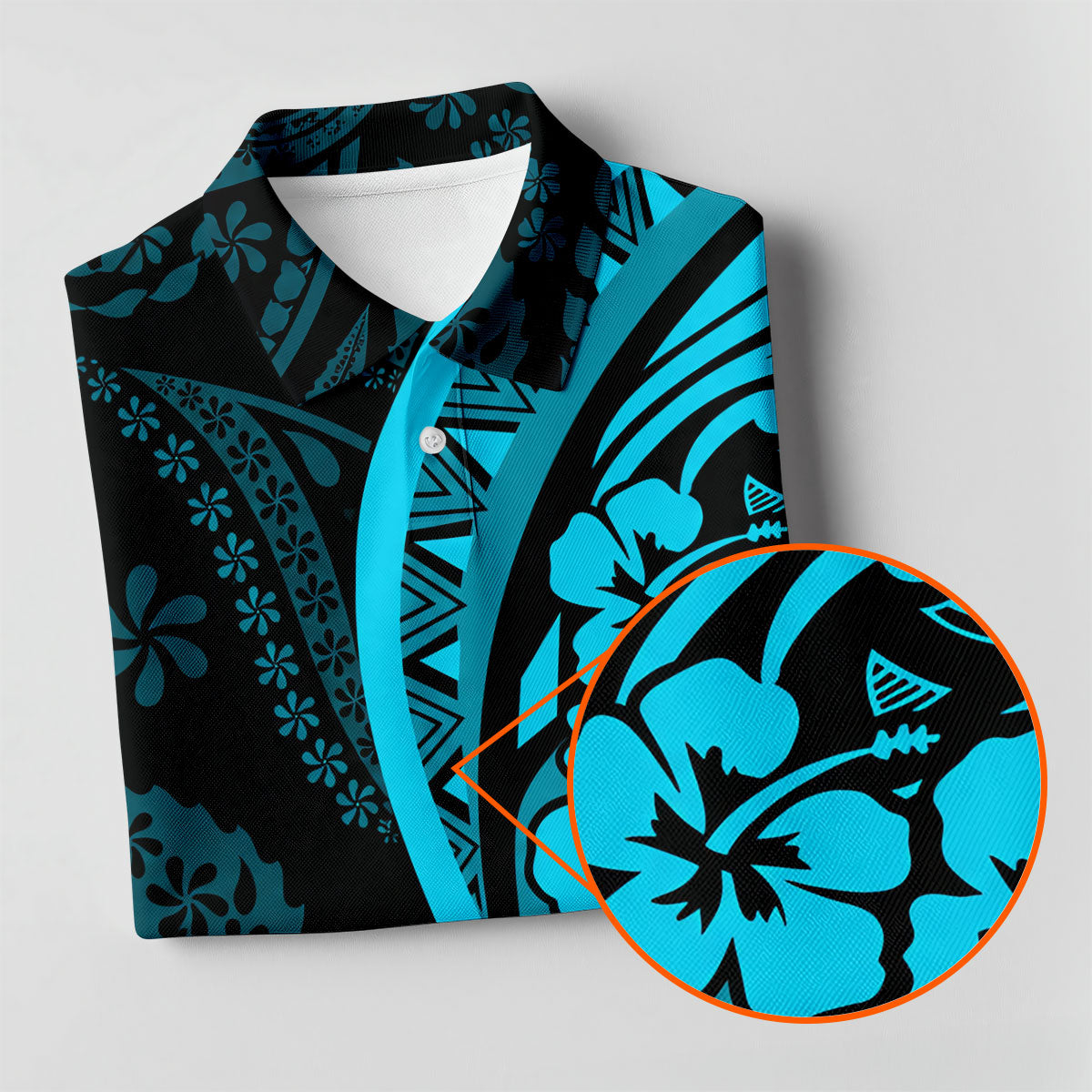 Island Tribal Golf Shirt, Blue Hawaiian Hibiscus Polo, Polo Shirts For Men