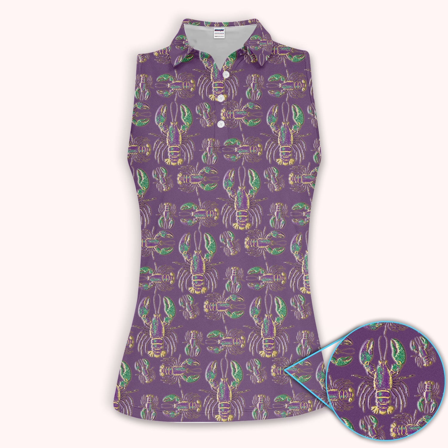 Crazy Louisiana Crawfish Golf Shirt For Women, Mardi Gras Crawfish Pattern Golf Polos, Golf Gift For Golfer