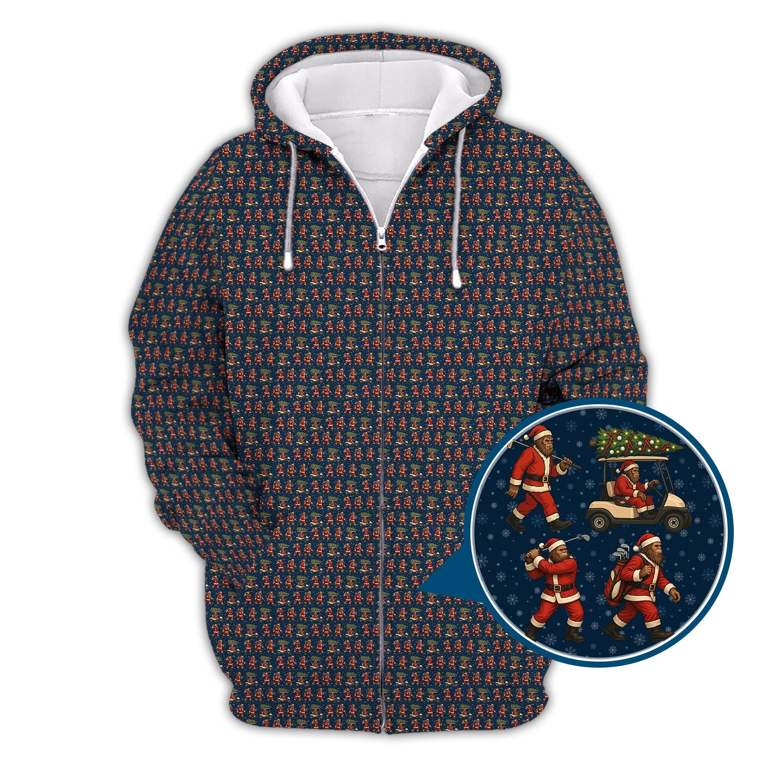 Funny Pattern Golf Shirt, Bigfoot Golf Shirt For Golfer, Bigfoot Santa Golf Shirt For Men