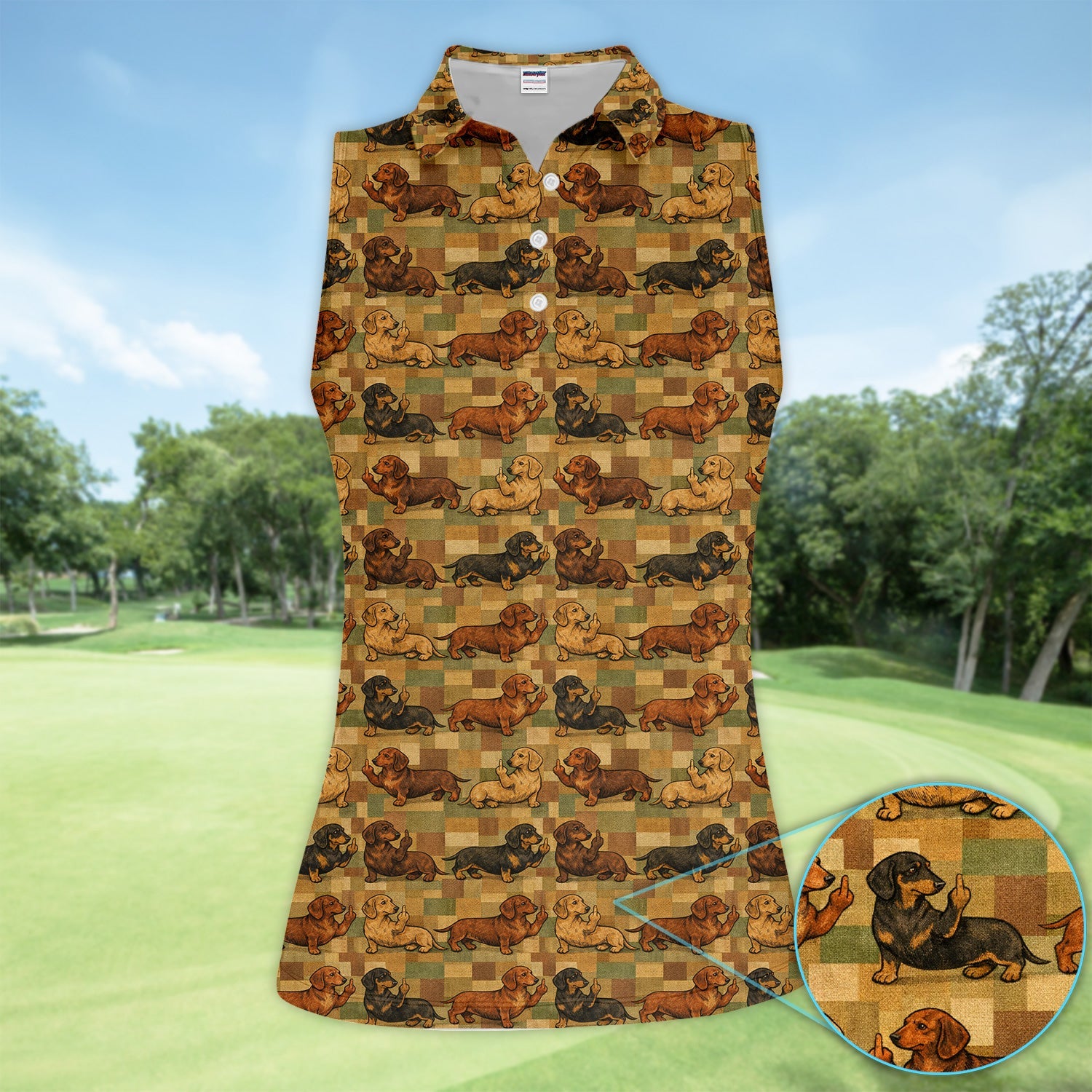 Funny Dachshund Dog Golf Pattern Shirt, Vintage Wiener Dog Golf Shirt For Women, Dog Lover Gift