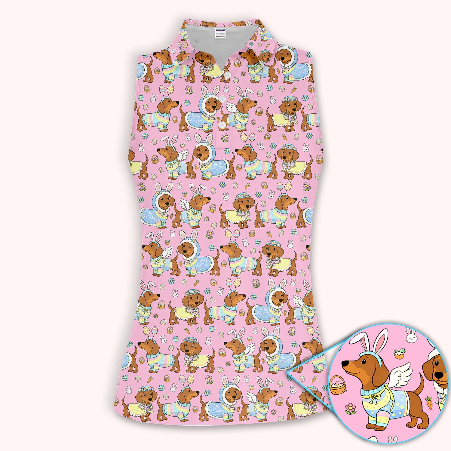 Dachshund Happy Easter Golf Polos, Easter Wiener Dog Pattern Golf Shirt, Golf Gift For Women