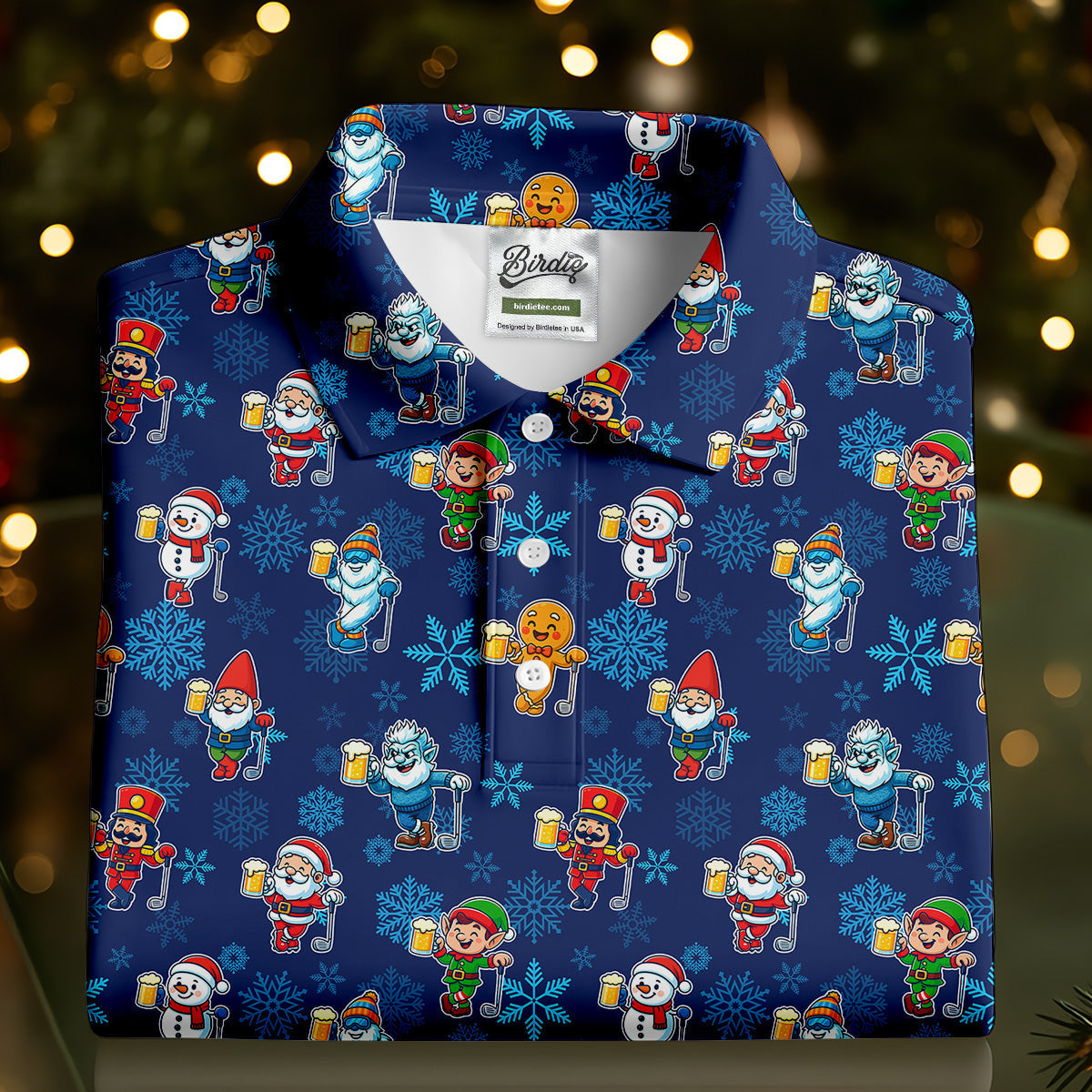 Christmas Characters Golf And Beer Navy Women's Funny Golf Shirts, Christmas Golf Shirt, Polo ShirtFor Women