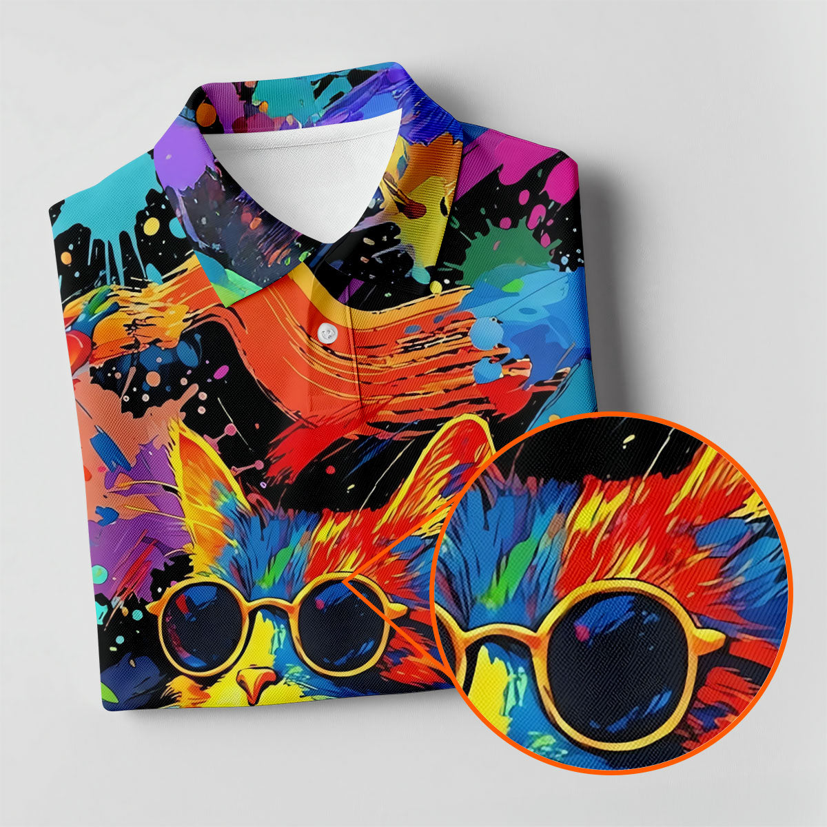 Colorful Cat Wearing Sunglasses Art Golf Shirt, Women's Golf Shirt, Hawaiian Golf Shirt
