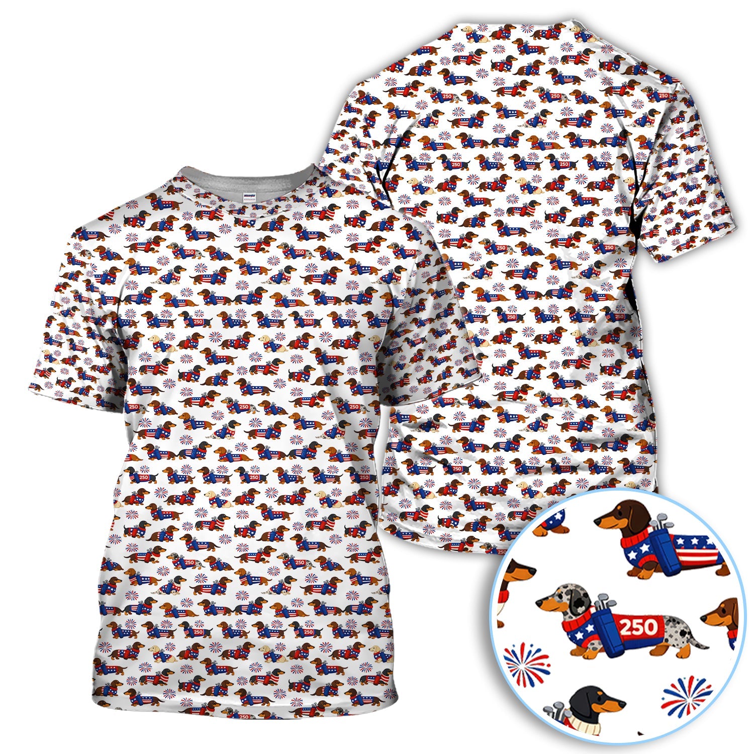America 250 Dachshund Golf Polos, Funny Patriotic Wiener Dog 250th Golf Shirt, Golf Gift For Men