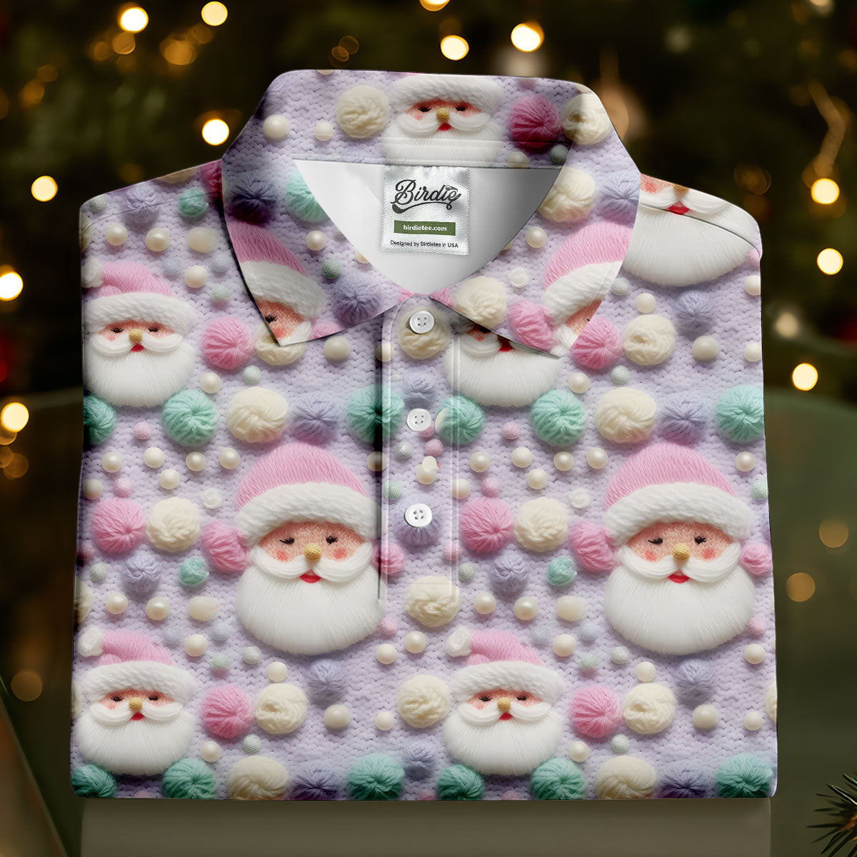 Knit Santa Pastel Pattern Women's Golf Tops, Christmas Golf Shirt, Cute Golf Outfit, Ladies Golf Shirts
