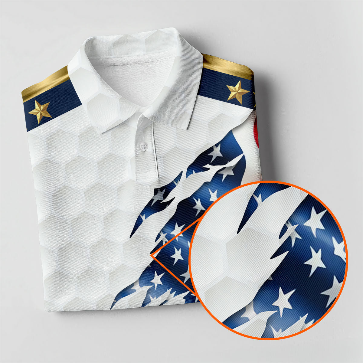 Rugged American Flag With Golf Ball Pattern 4th Of July Women Golf Top, 250th Anniversary Patriotic Golf Shirt