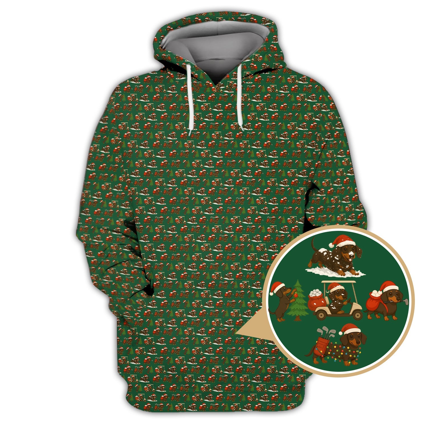 Dachshund Christmas Shirt, Funny Pattern Golf Shirt, Golf Shirt For Dog Lover, Golf Gift For Golfer