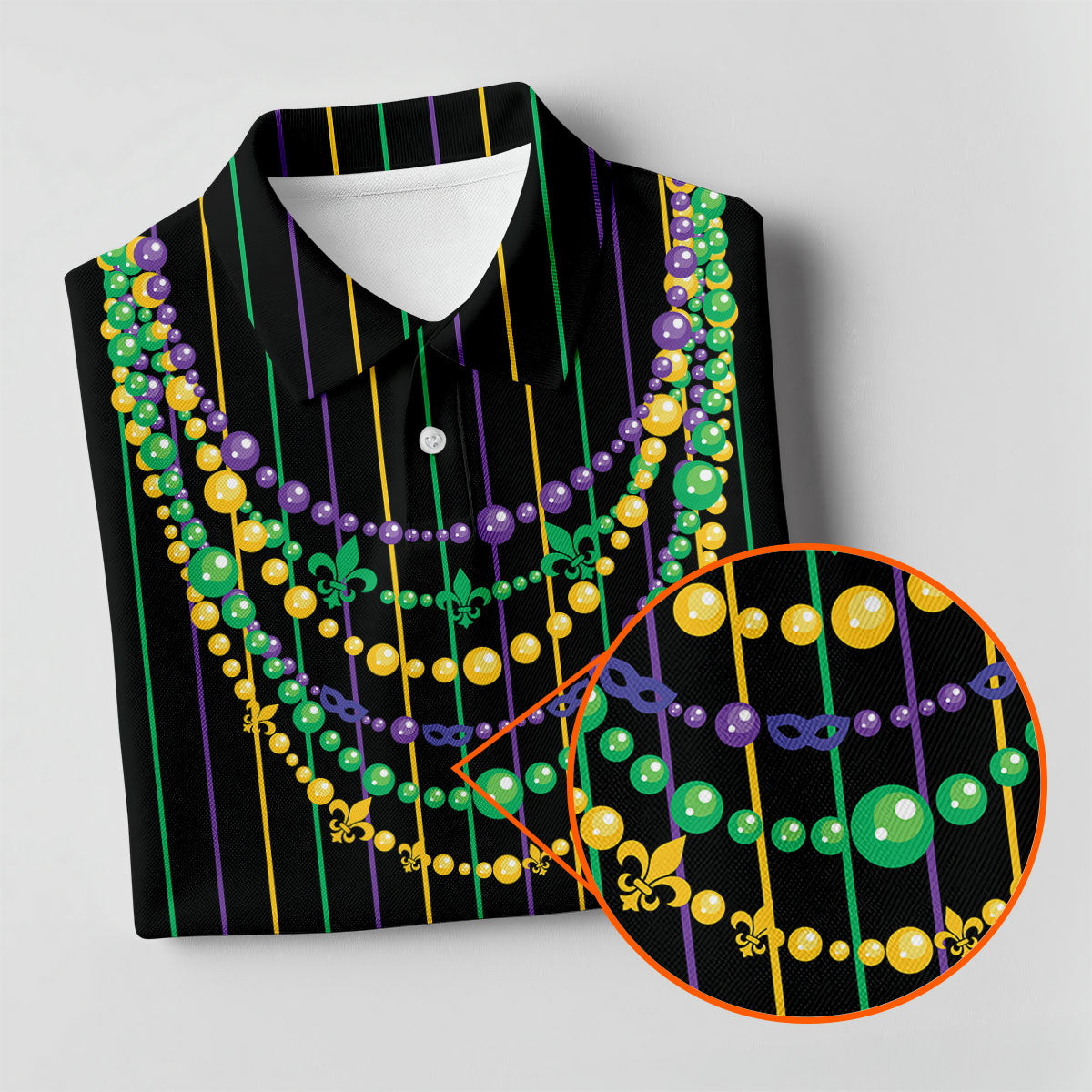 Mardi Gras Beads Necklaces Print Black Golf Shirt, Women's Golf Shirts, Ladies Golf Polos, Golf Shirt For Women