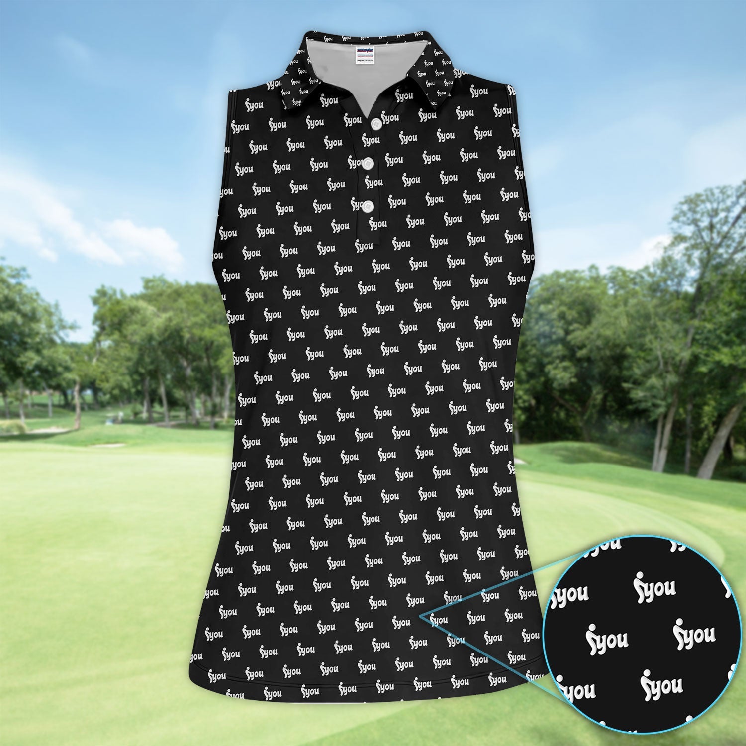 Minimalist Black Logo Golf Pattern Shirt, Monogram Streetwear Golf Shirt For Women, Trendy Gift