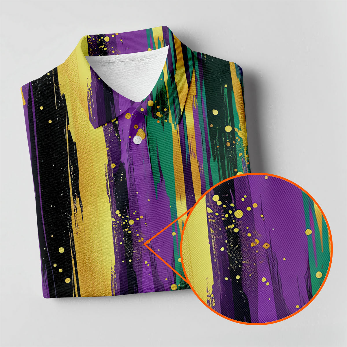 Green Purple Gold Splatter Effect Mardi Gras Golf Shirt, Women's Golf Tops, Ladies Golf Polos