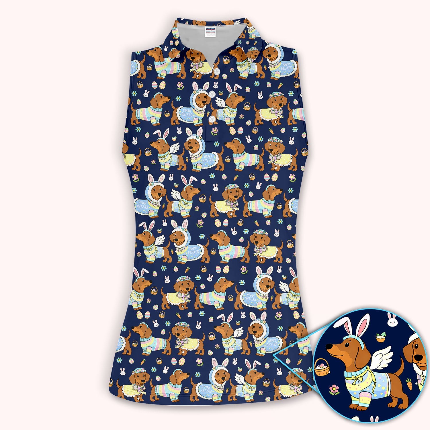 Dachshund Happy Easter Golf Polos, Easter Wiener Dog Pattern Golf Shirt, Golf Gift For Women