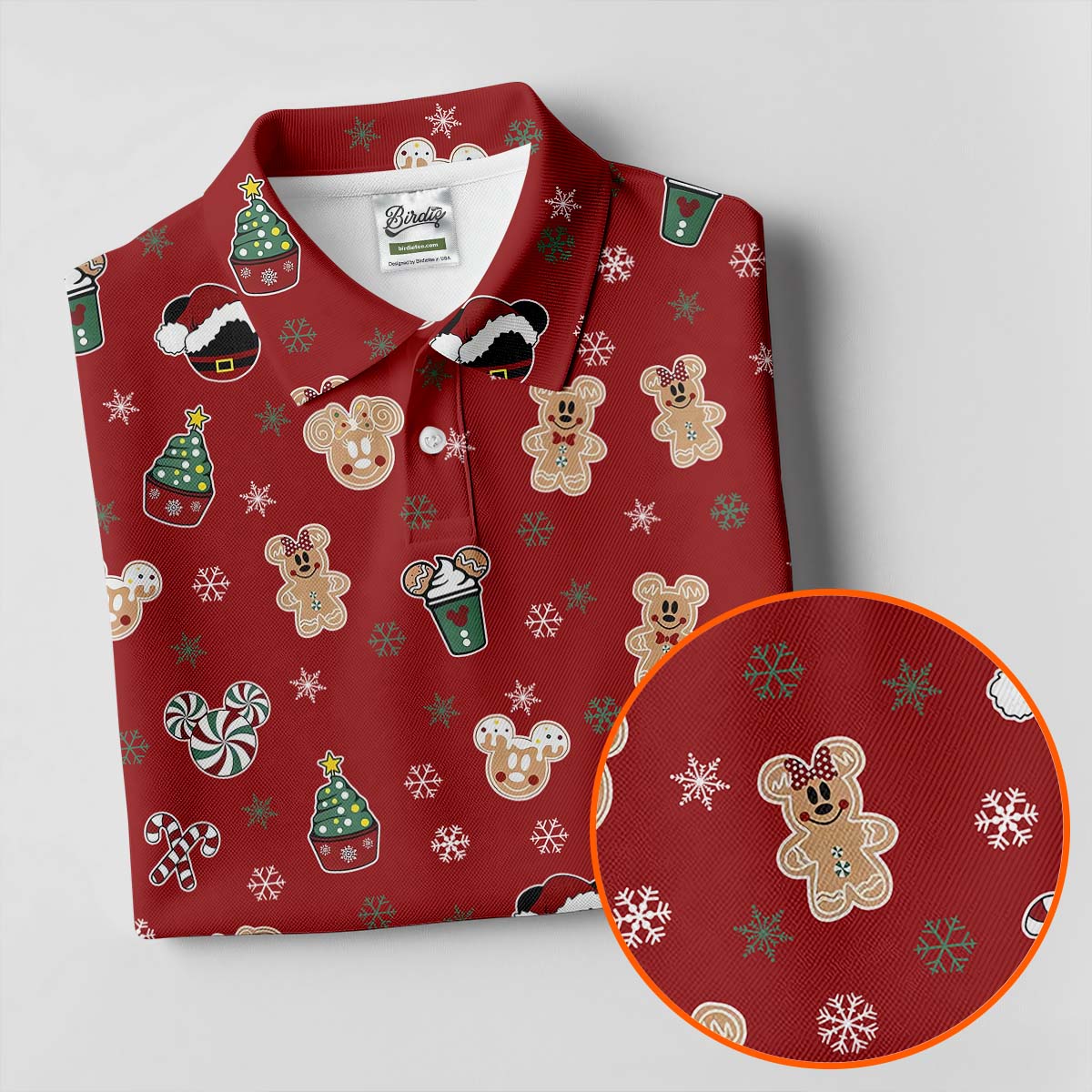 Christmas Gingerbread Red Golf Shirt, Holiday Pattern Christmas Golf Shirt, Women's Polo Shirt