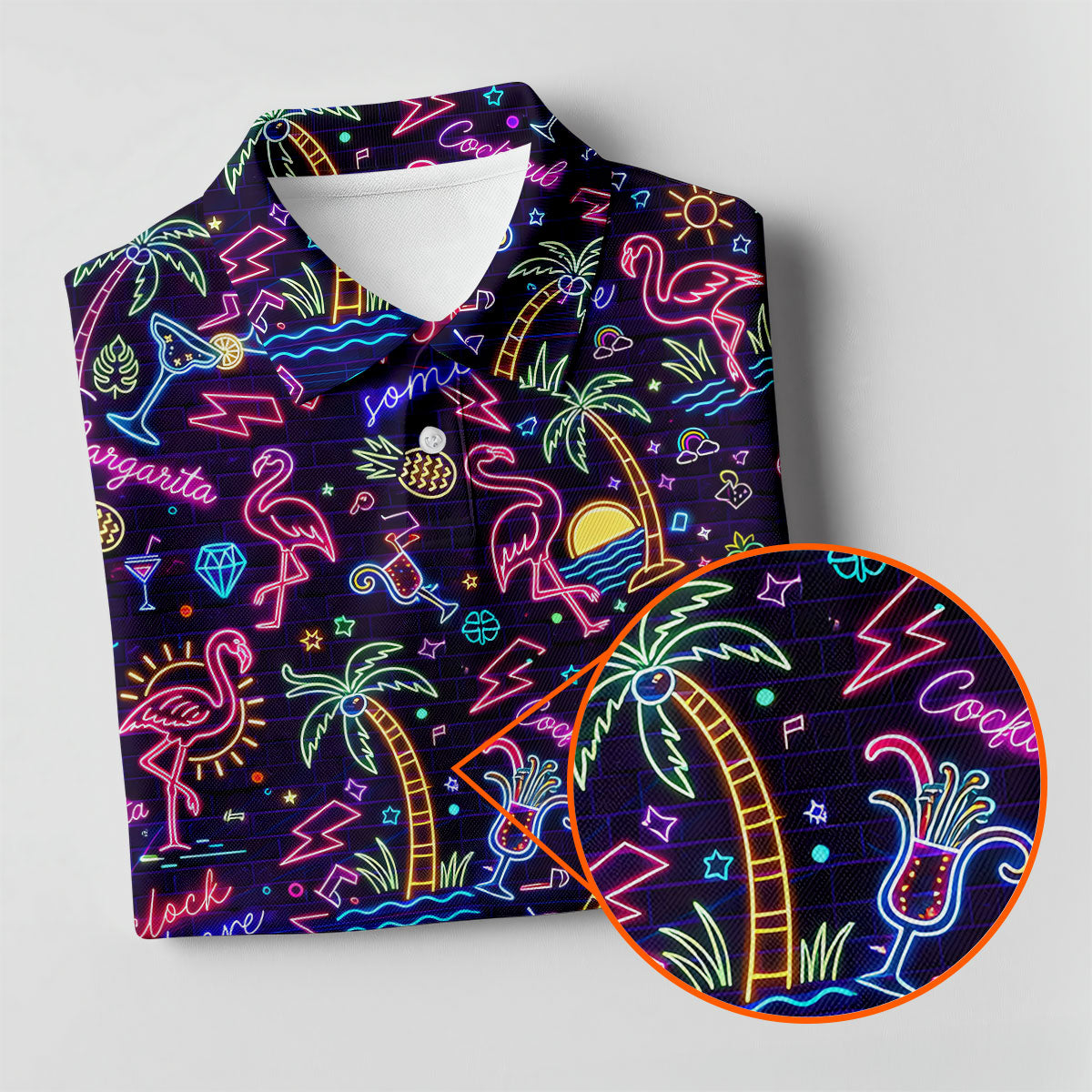 Tropical Theme Neon Pattern Black Golf Shirt, Women's Golf Tops, Golf Shirt For Women, Ladies Golf Shirts