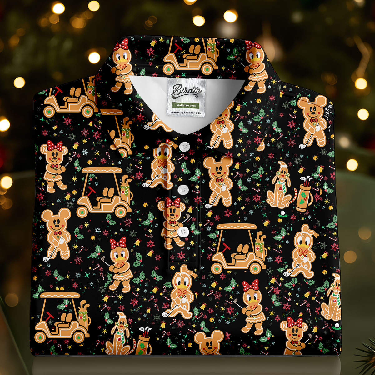 Cartoon Gingerbread Black Golf Shirt, Christmas Golf Shirt, Ladies Golf Shirts, Women's Polo Shirt