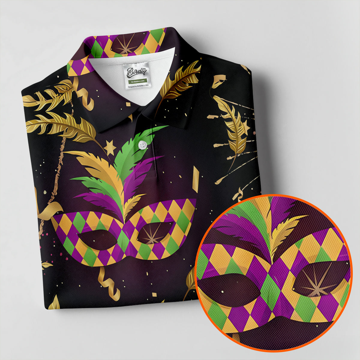 Gold Ribbons Mardi Gras Masquerade Mask Women's Golf Shirts, Women's Golf Tops, Ladies Golf Shirts